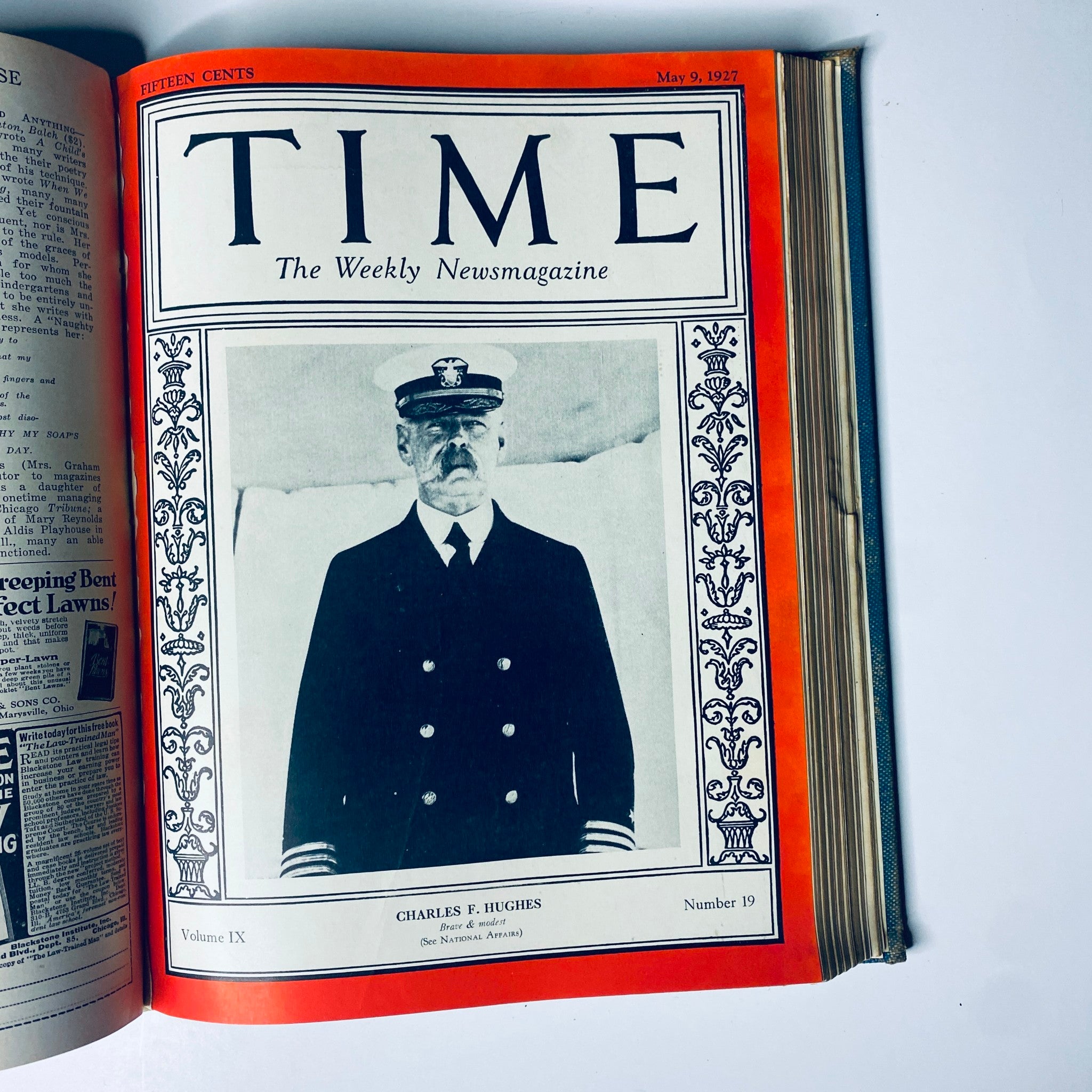 Time Magazine cover from May 9, 1927, featuring Charles F. Hughes. The magazine discusses notable developments in national affairs during 1927.