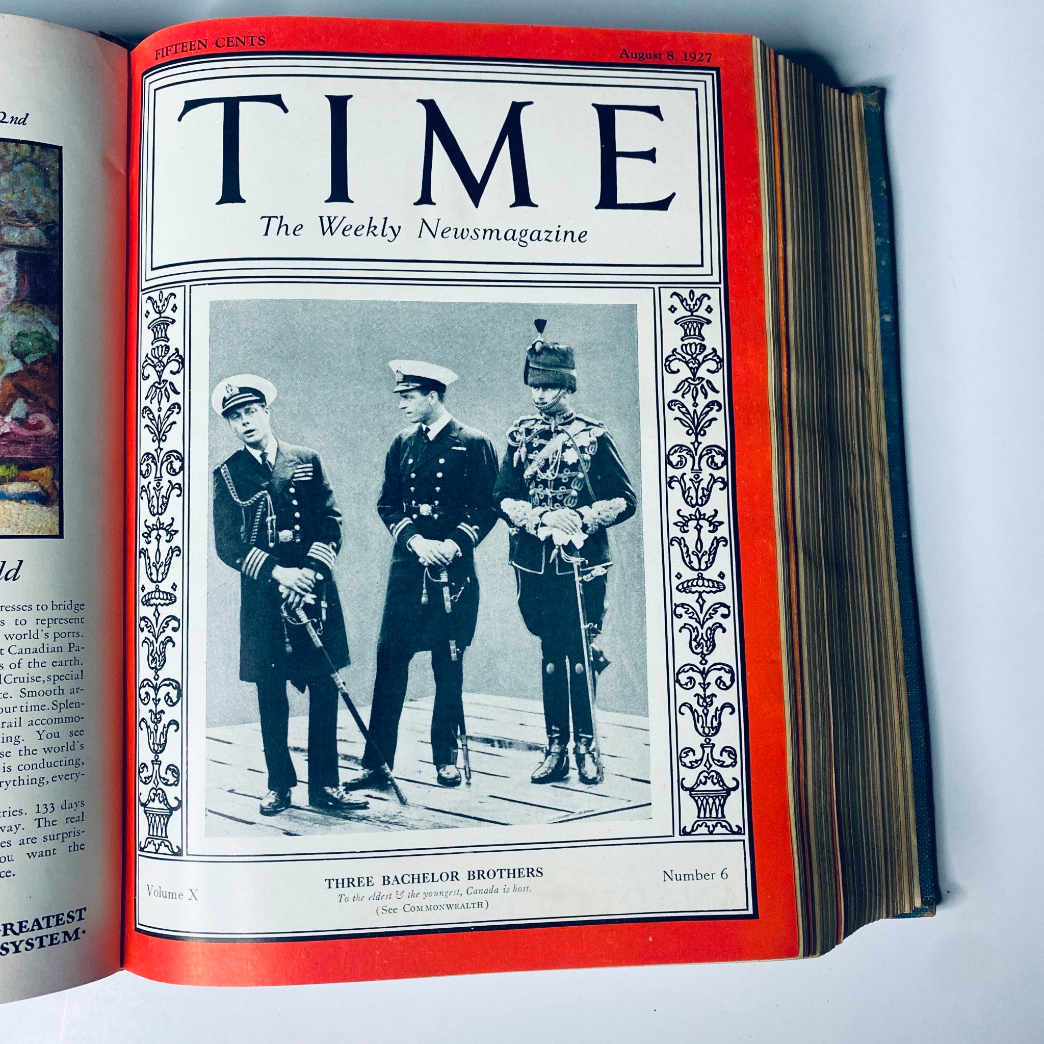 Cover of Time Magazine from August 8, 1927, featuring 'Three Bachelor Brothers', showcasing three men in military uniforms.