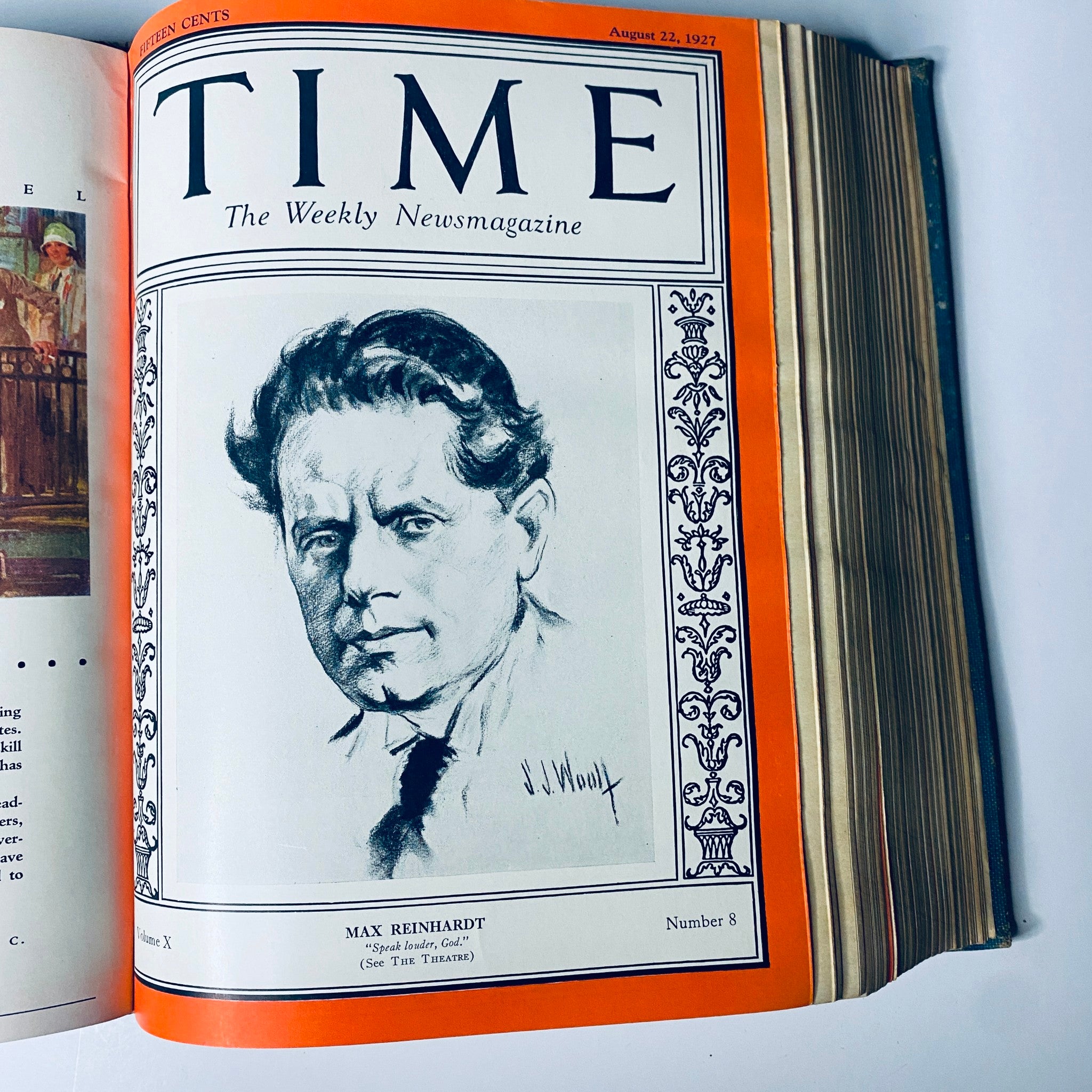 Cover of Time Magazine from August 22, 1927 featuring a portrait of Max Reinhardt, recognized for his significant contributions to theatre.