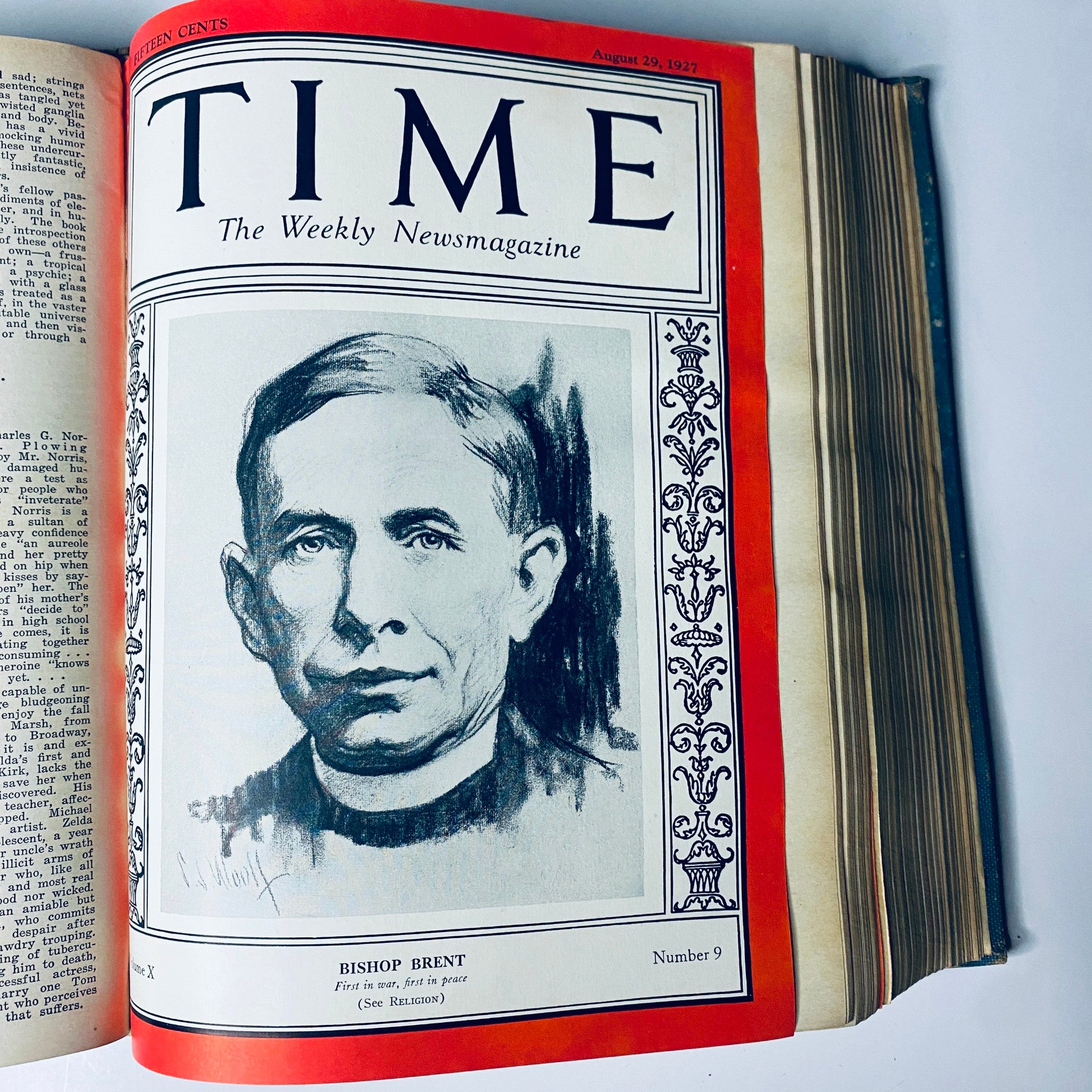 Cover of Time Magazine from August 29, 1927 featuring a portrait of Bishop Brent, noted for his prominent role in religious leadership.