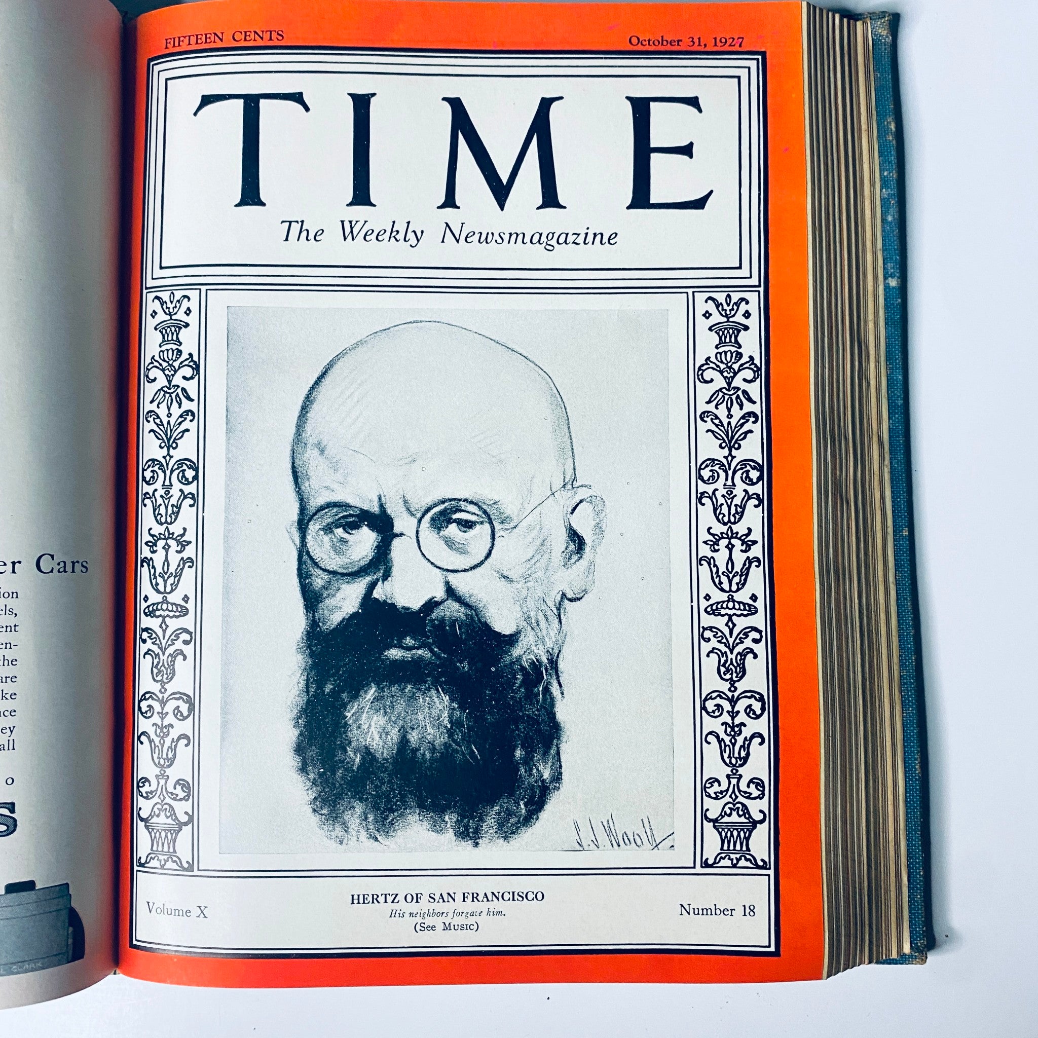 Cover of Time Magazine, October 31, 1927, featuring a portrait of Hertz of San Francisco, part of the Time Magazine Bound Weekly July to December 1927 collection.