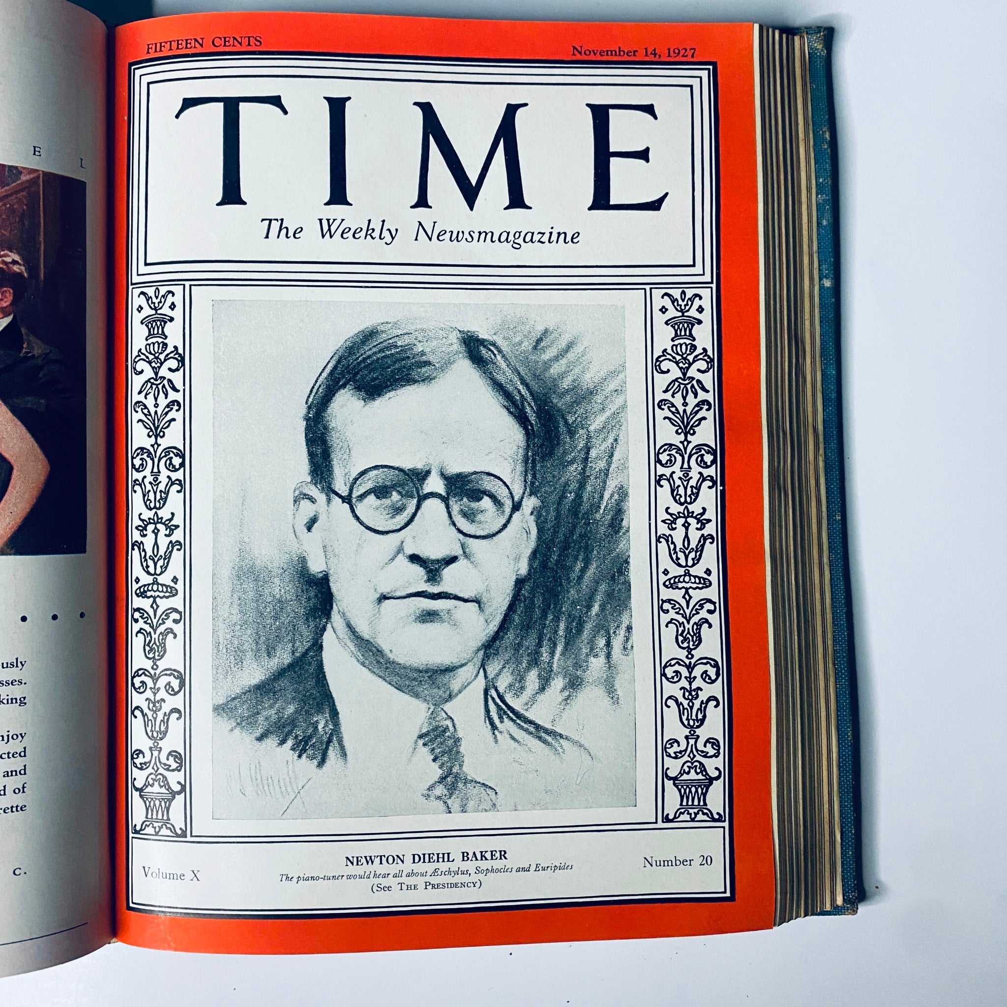 Cover of Time Magazine, November 14, 1927, depicting Newton Diehl Baker, part of the Time Magazine Bound Weekly July to December 1927.