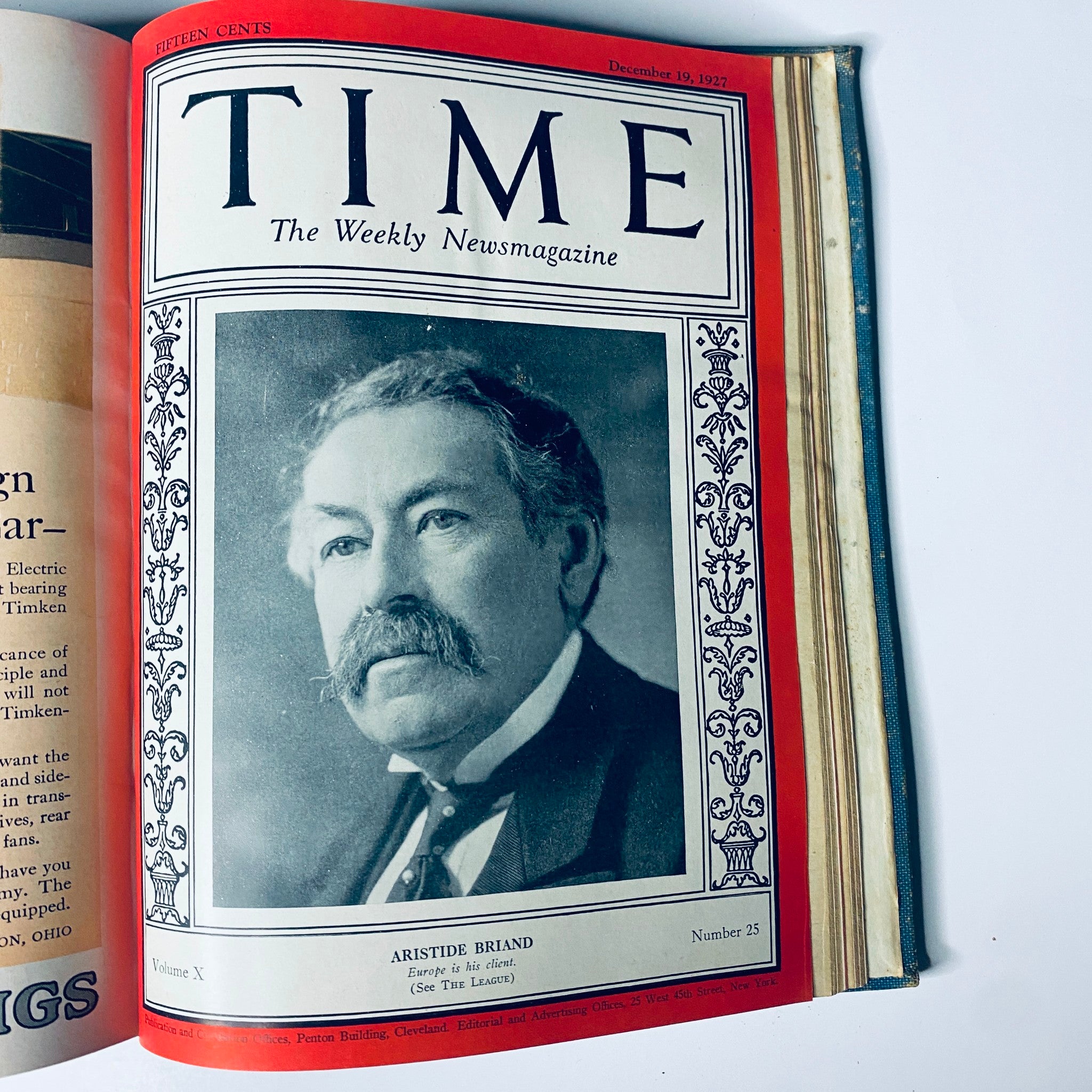 Cover of Time Magazine, December 19, 1927, featuring Aristide Briand, from the Time Magazine Bound Weekly July to December 1927 collection.
