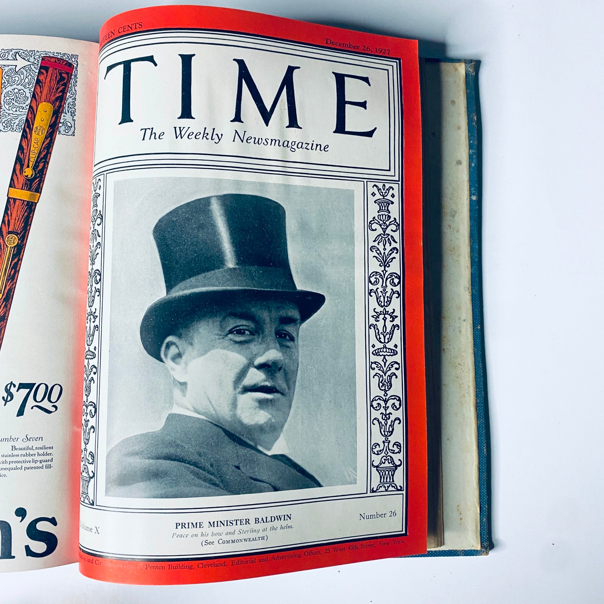 Cover of Time Magazine, December 26, 1927, featuring Prime Minister Baldwin, from the Time Magazine Bound Weekly July to December 1927 collection.