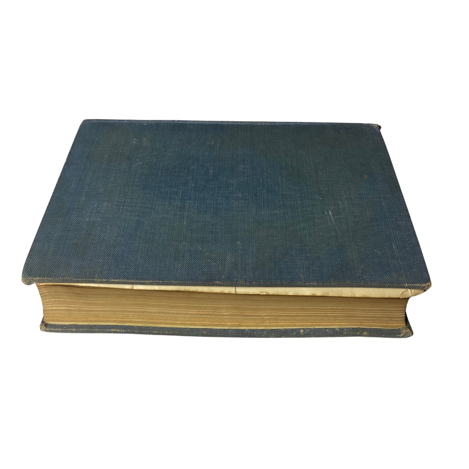 Top view of the Time Magazine Bound Weekly 1927 July - December, showing the worn blue fabric cover and the slightly exposed binding.