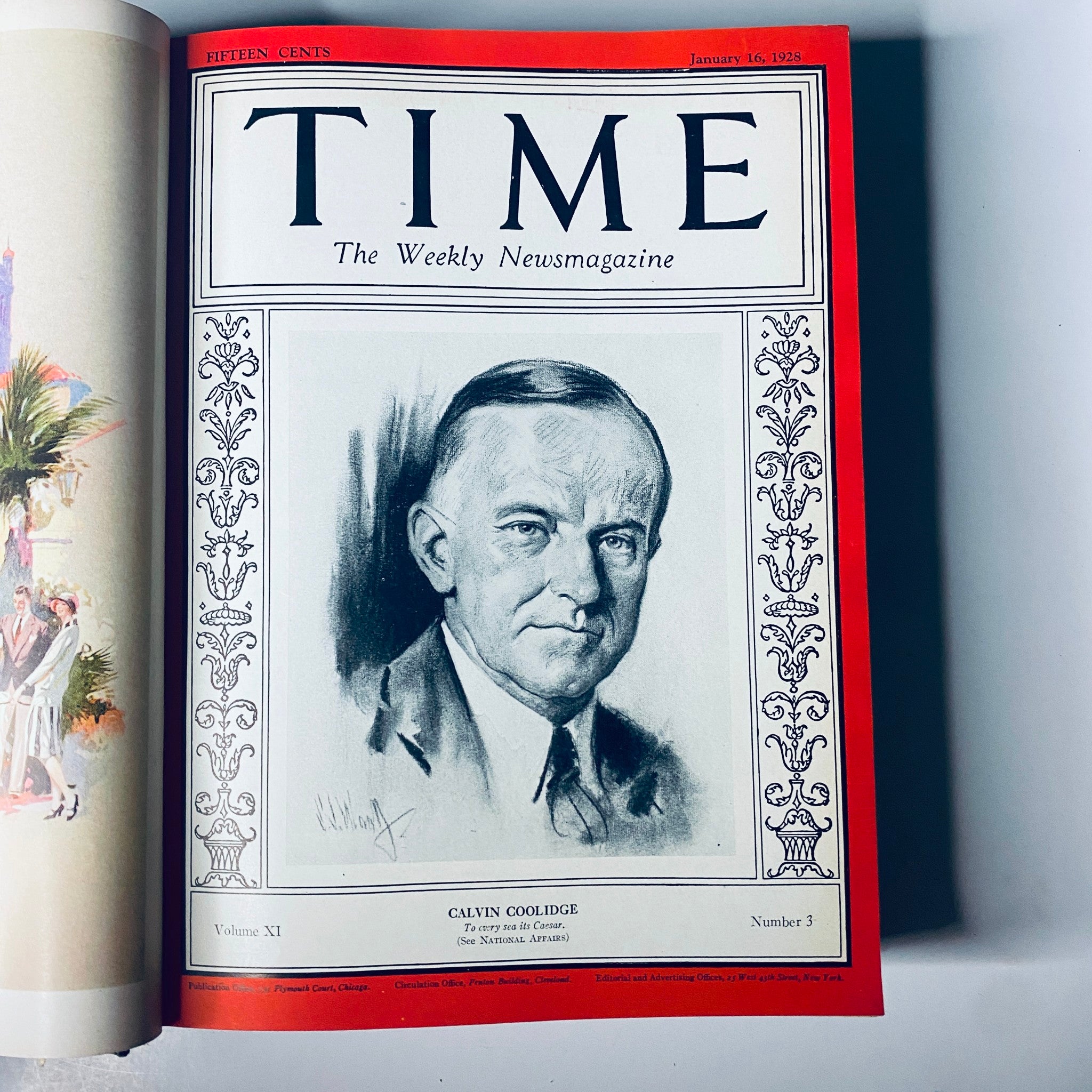 Time Magazine cover from January 16, 1928, featuring a drawing of Calvin Coolidge, the 30th President of the United States.