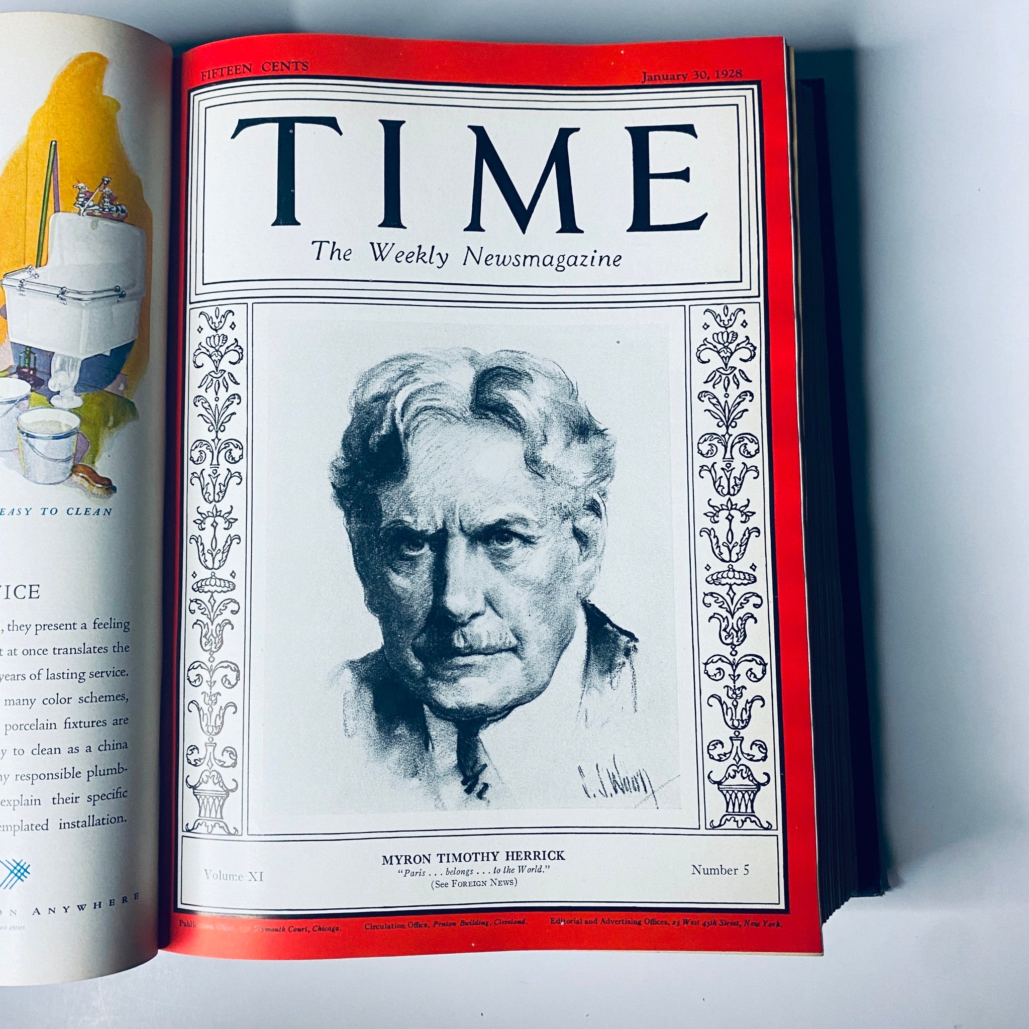 Time Magazine cover from January 30, 1928, featuring an illustration of Myron Timothy Herrick, an influential figure of the time.