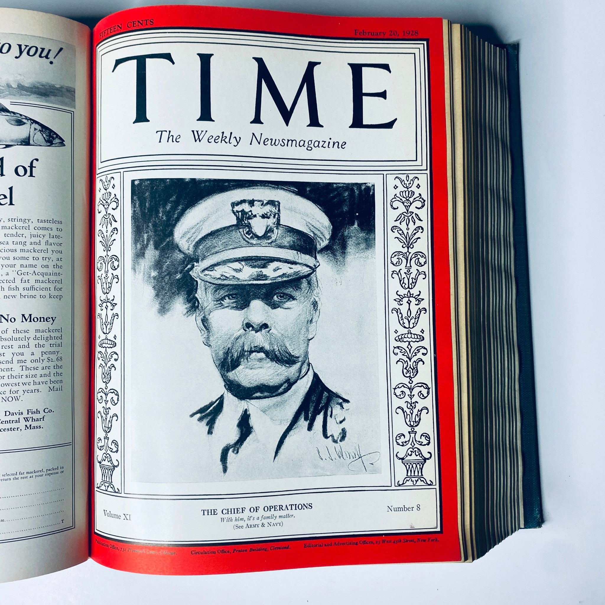 Cover page of Time Magazine from February 20, 1928, featuring a drawing of The Chief of Operations, part of the Time Magazine Bound Weekly collection from January to June 1928.