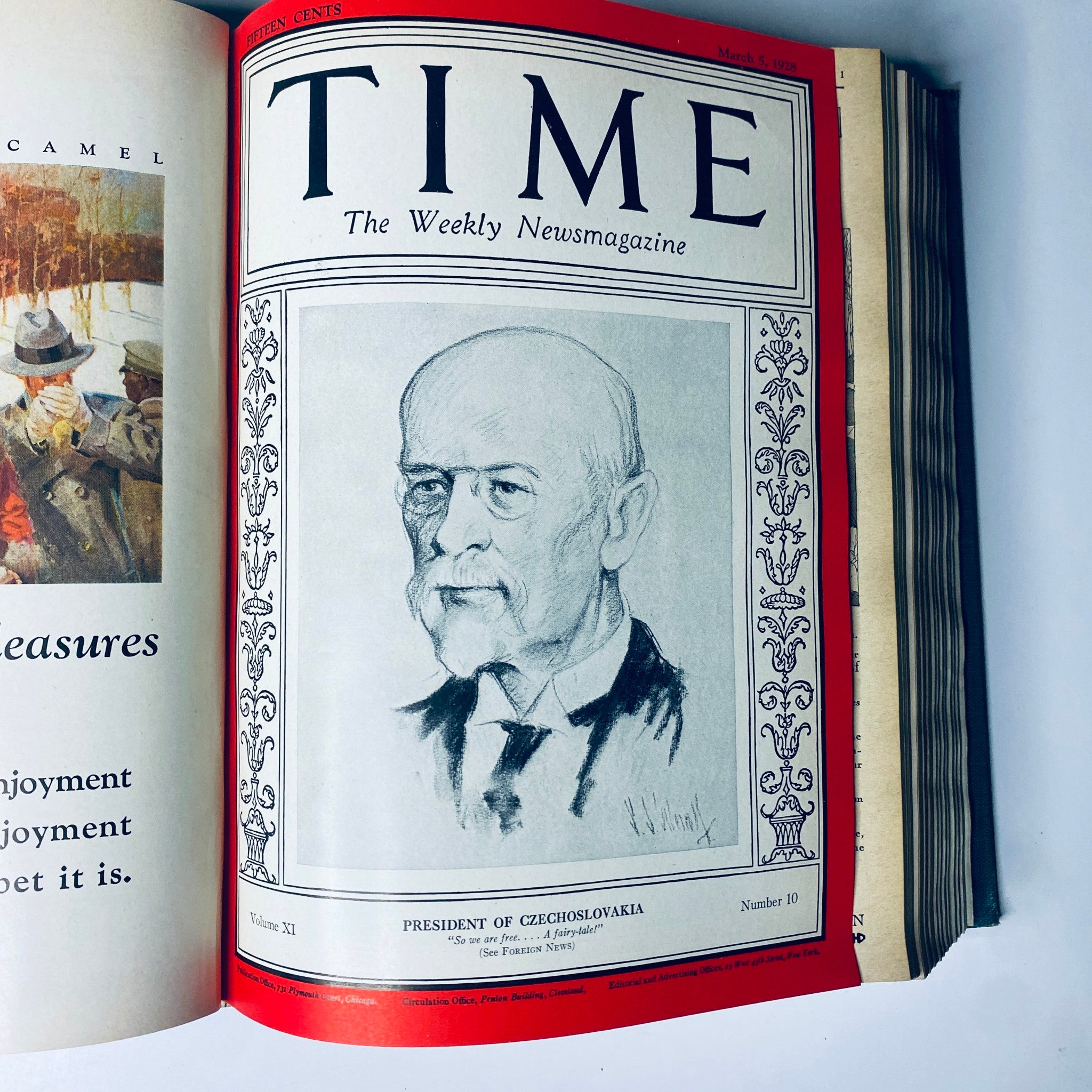 Cover of Time Magazine from March 1928 showcasing a portrait of the President of Czechoslovakia, as part of the Time Magazine Bound Weekly January to June 1928 collection.