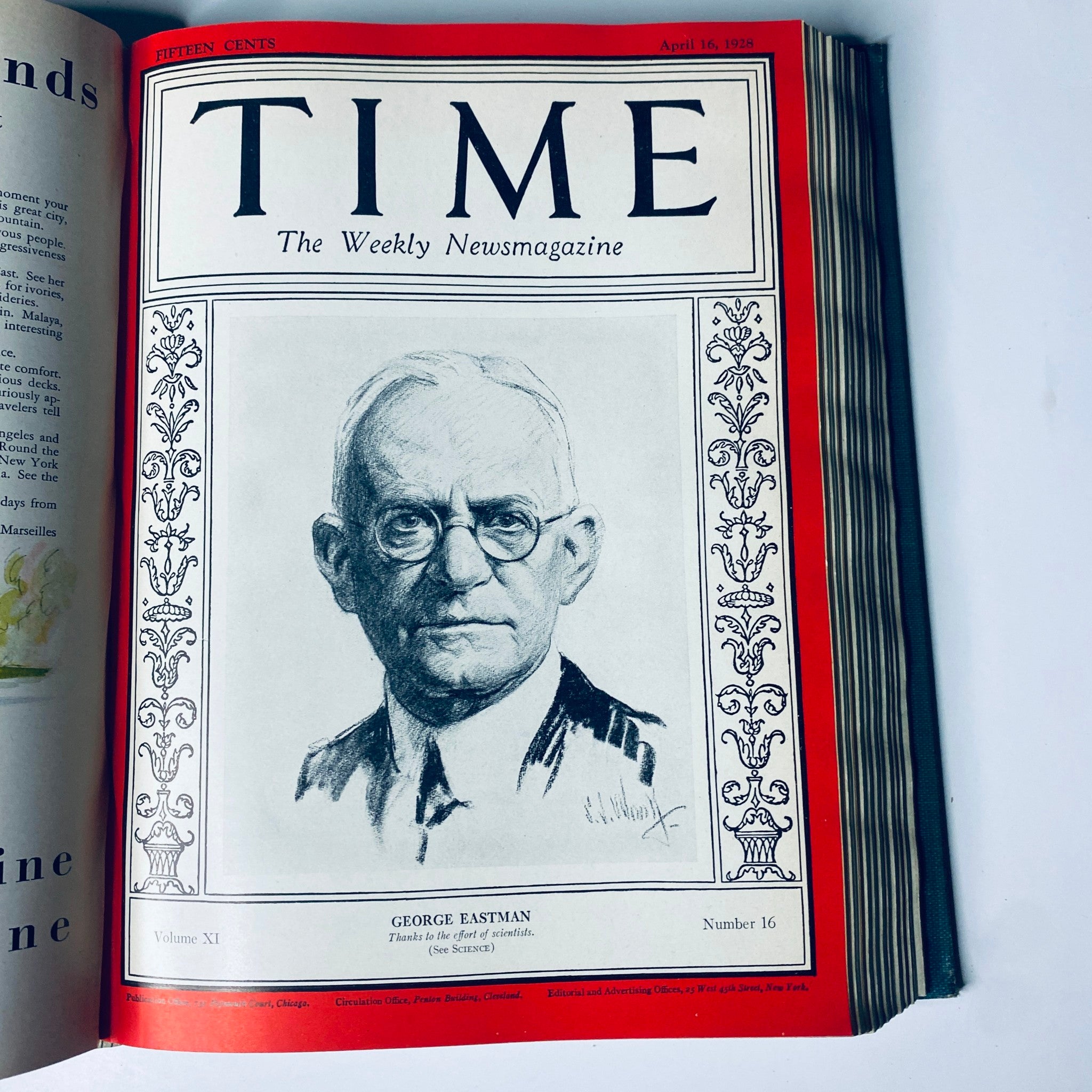 Time Magazine Bound Weekly 1928 January - June featuring George Eastman on the cover, published on April 16, 1928.