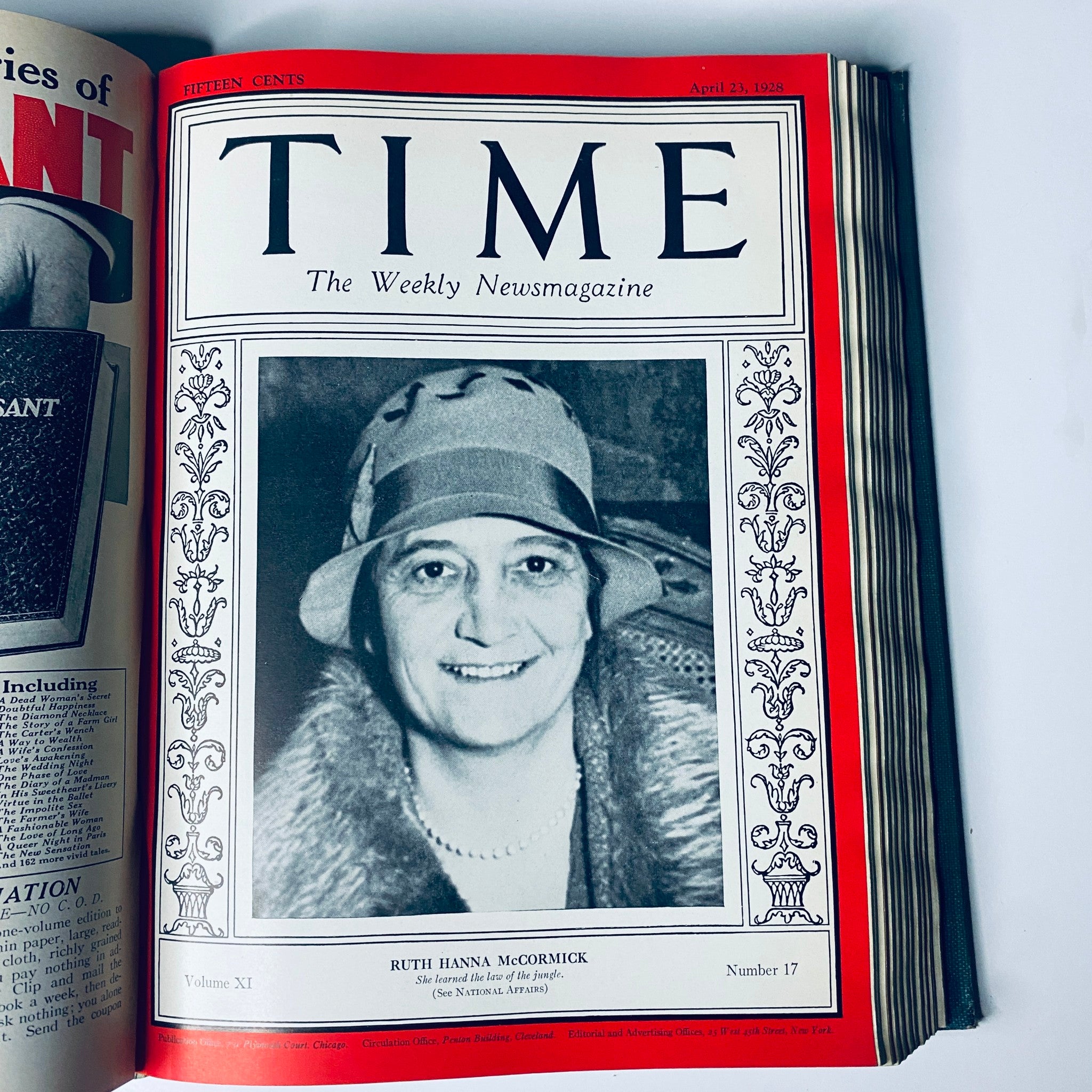 Time Magazine Bound Weekly 1928 January - June featuring Ruth Hanna McCormick on the cover, published on April 23, 1928.