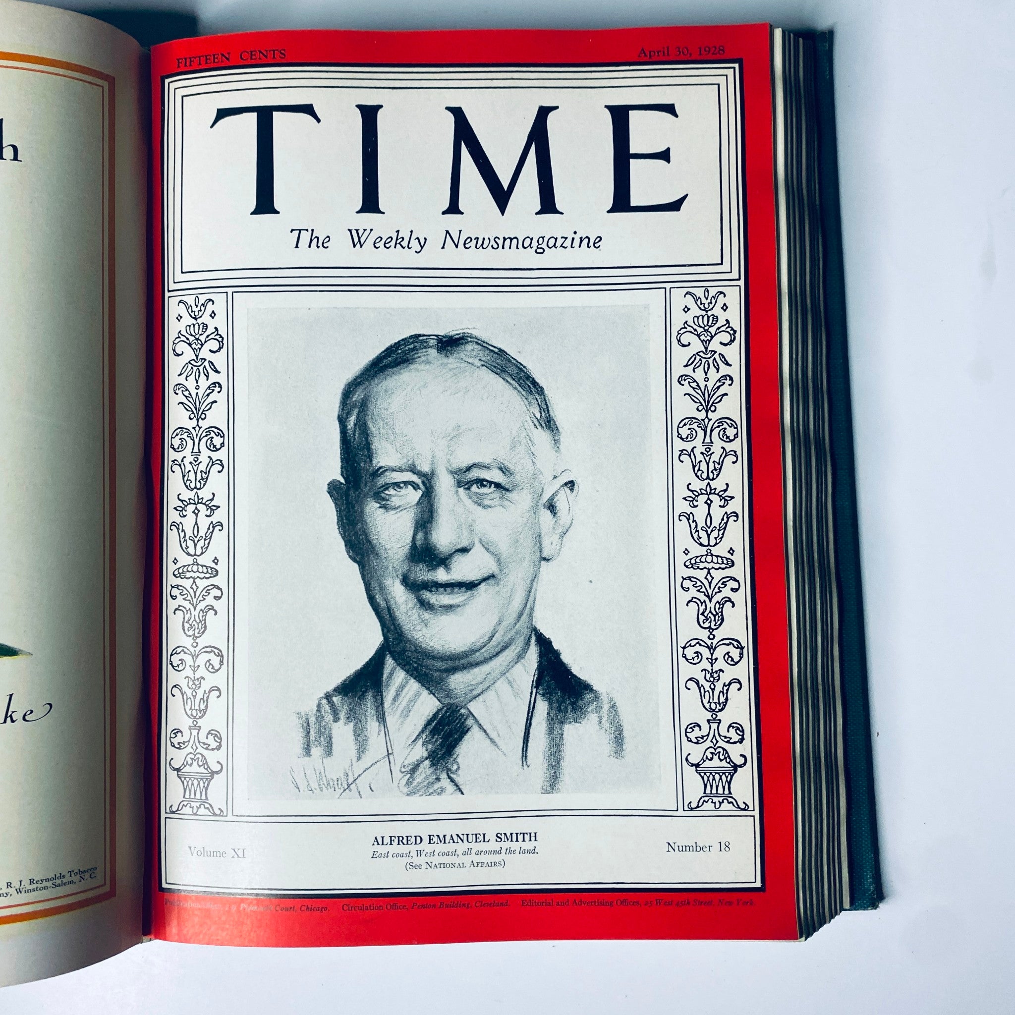Time Magazine Bound Weekly 1928 January - June featuring Alfred Emanuel Smith on the cover, published on April 30, 1928.