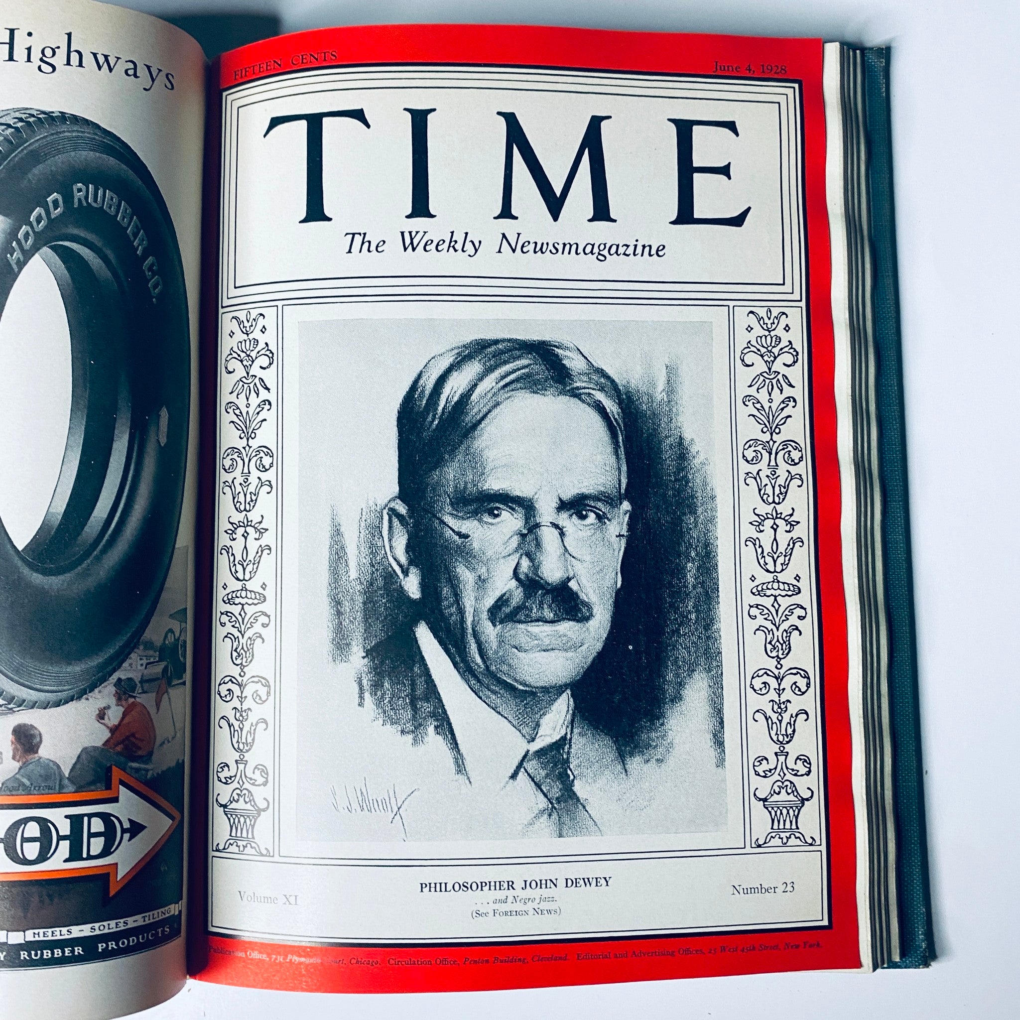 Cover of Time Magazine from June 4, 1928 featuring Philosopher John Dewey, part of the Time Magazine Bound Weekly 1928 January - June collection.