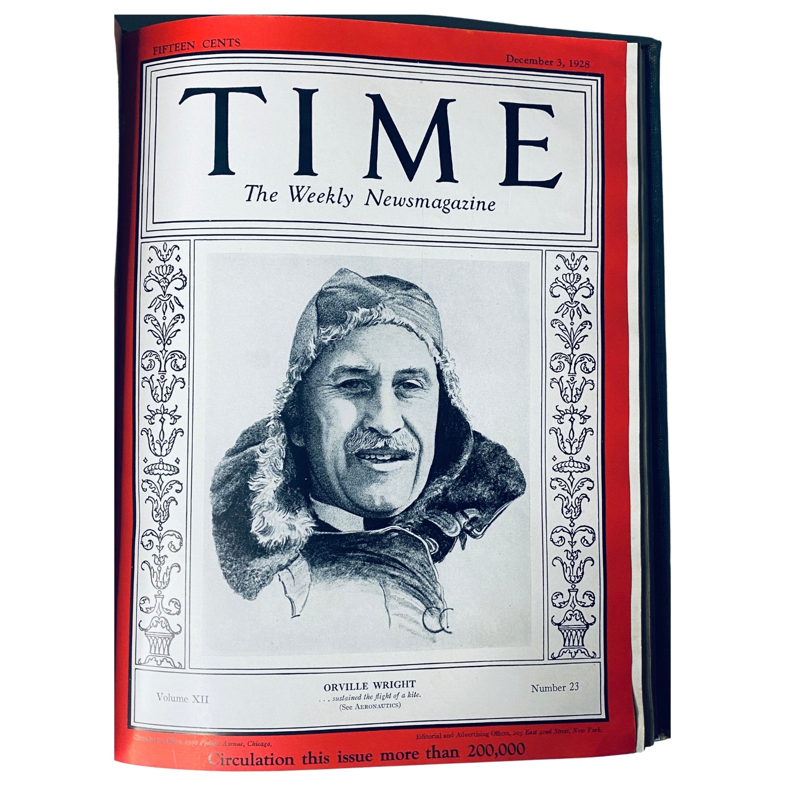 Cover of Time Magazine Bound Weekly, December 3, 1928 issue featuring Orville Wright, highlighting significant historical events from July to December 1928.