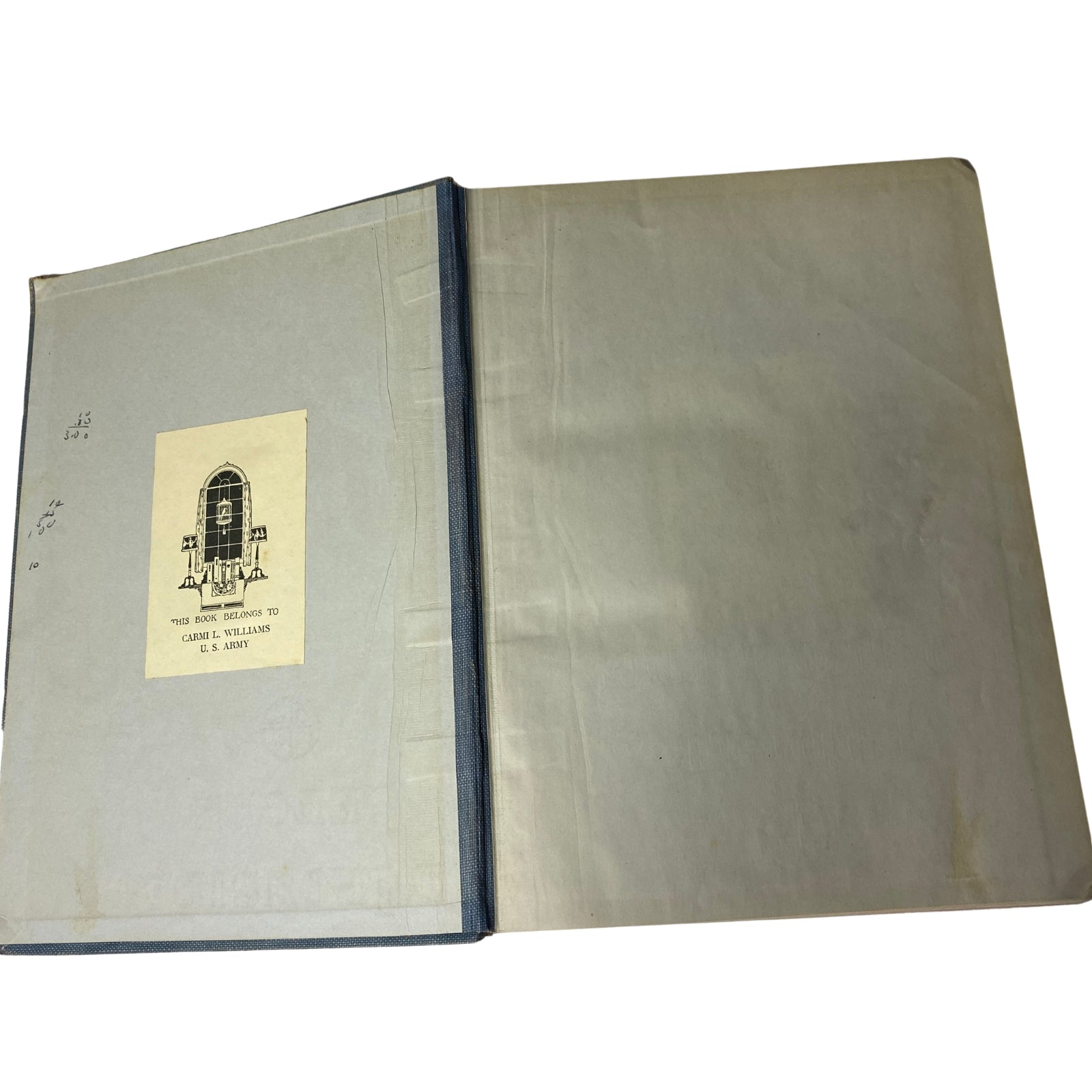Inside cover of Time Magazine Bound Weekly July 2, 1928 - December 31, 1928 featuring a bookplate that reads 'This book belongs to Charles L. Williams U.S. Army'.