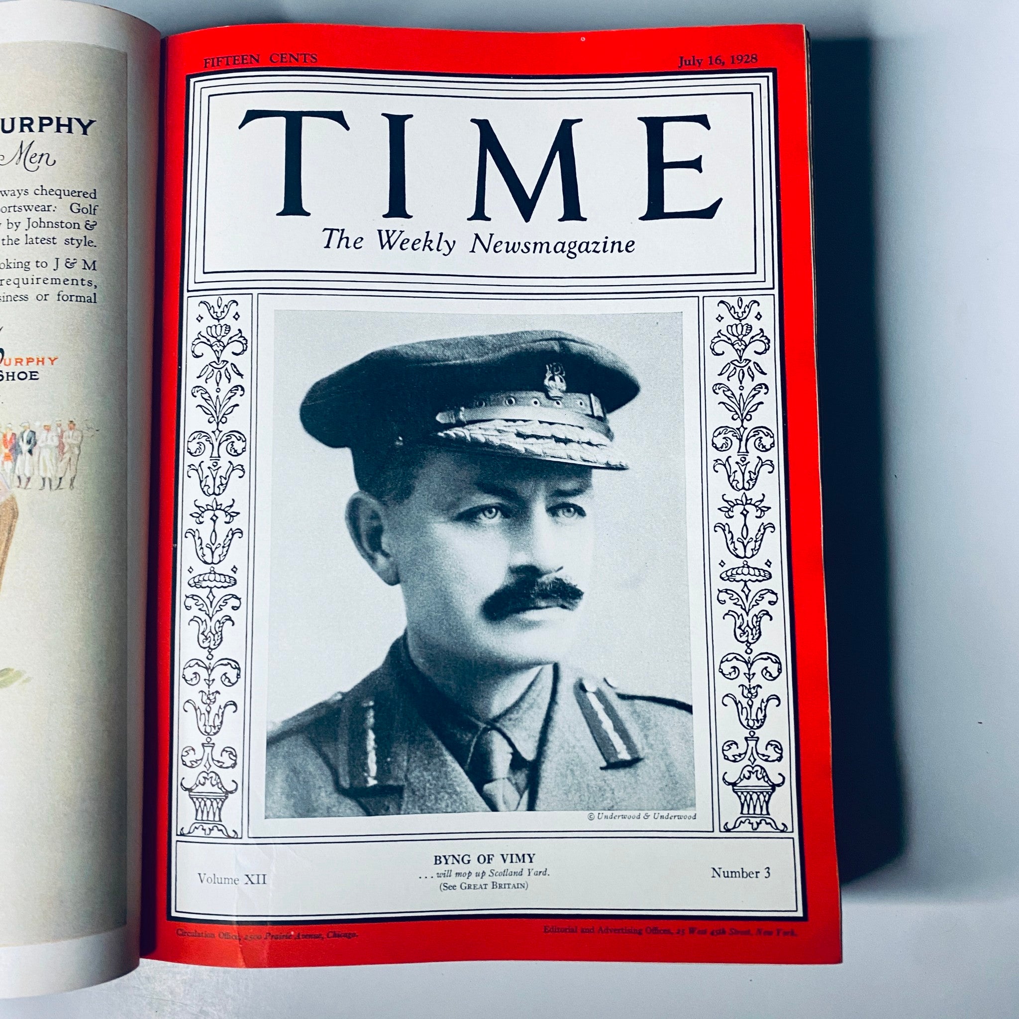 Cover of Time Magazine dated July 16, 1928, featuring Byng of Vimy as part of the Time Magazine Bound Weekly collection for July 2 to December 31, 1928.
