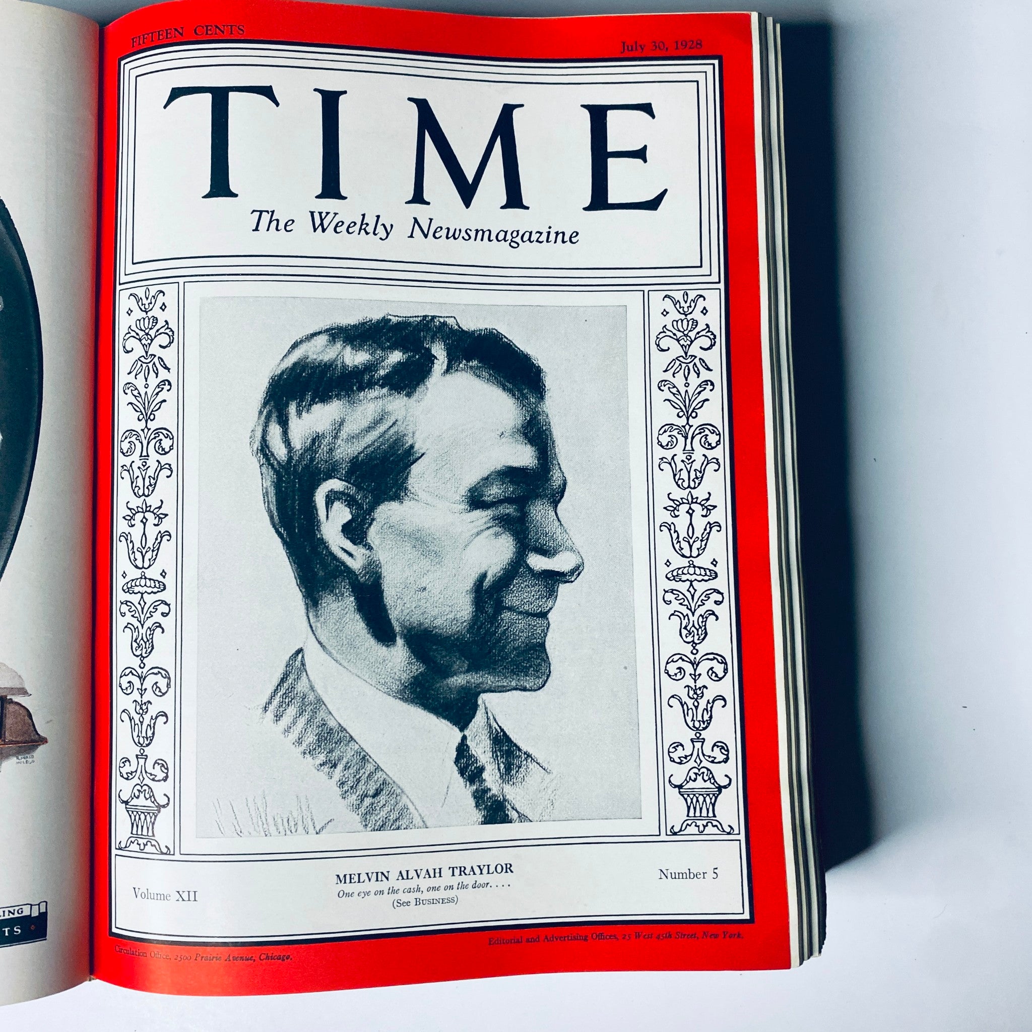 1938 Time Magazine cover featuring Melvin Alvah Traylor, from the bound volume of weekly issues July 2 to December 31, 1928.