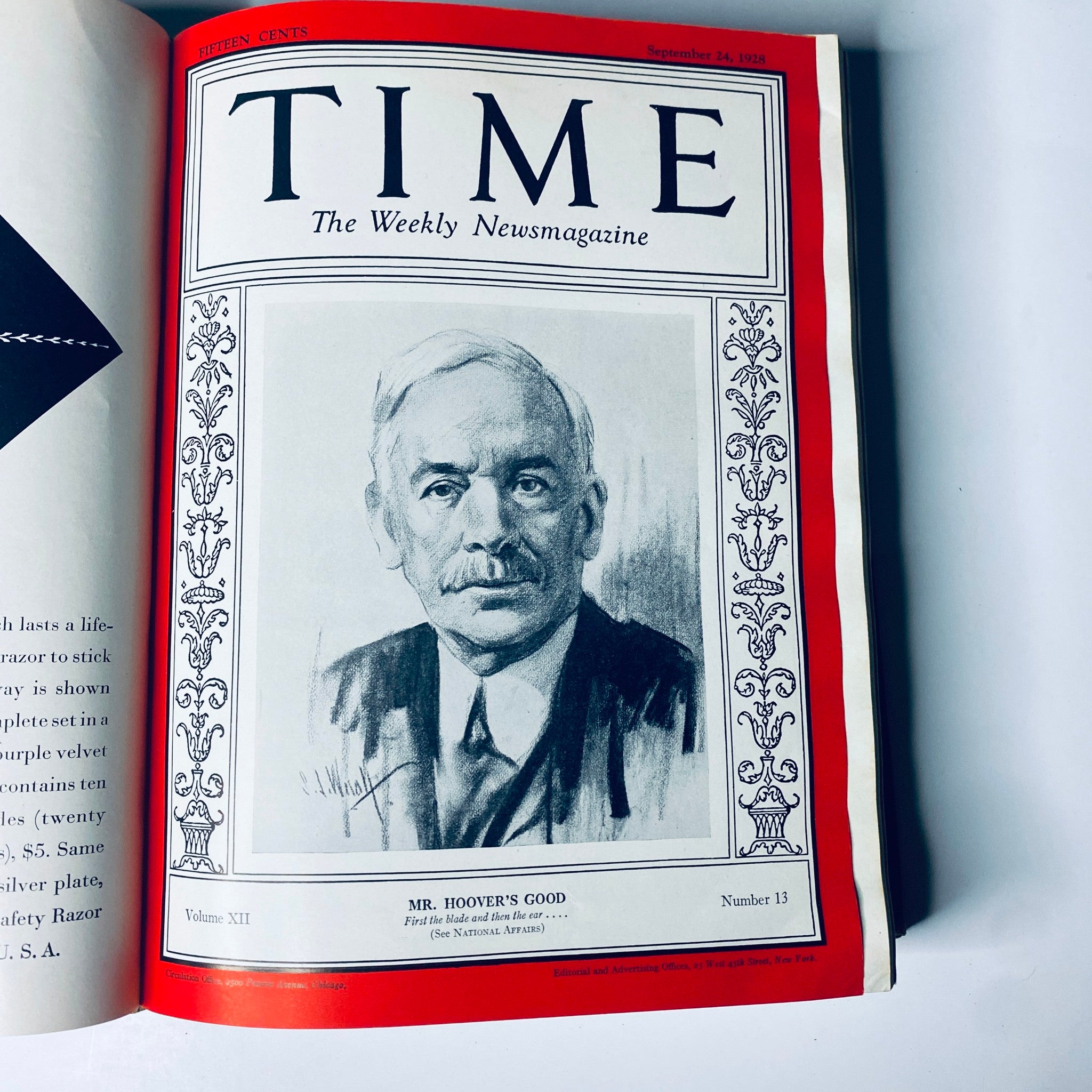Time Magazine cover from September 24, 1928, featuring Mr. Hoover's Good. Part of the Time Magazine Bound Weekly July 2, 1928 - December 31, 1928, representing notable events and figures from that period.