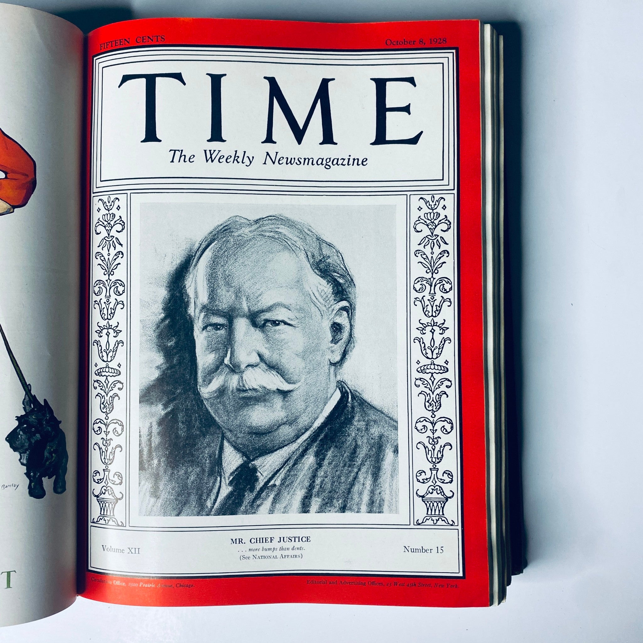 Time Magazine cover from October 8, 1928, featuring Mr. Chief Justice. Part of the Time Magazine Bound Weekly July 2, 1928 - December 31, 1928, highlighting significant legal and political influencers of that era.