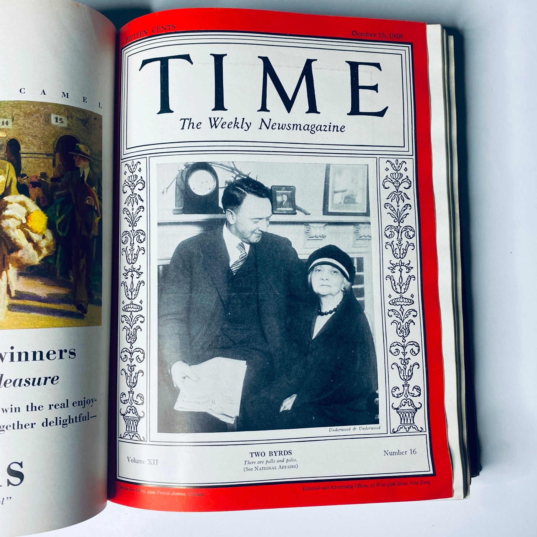 Time Magazine Bound Weekly July 2, 1928 - December 31, 1928 Emperor Hirohito, featuring an October 15, 1928 cover showcasing the photograph of Two Byrds.