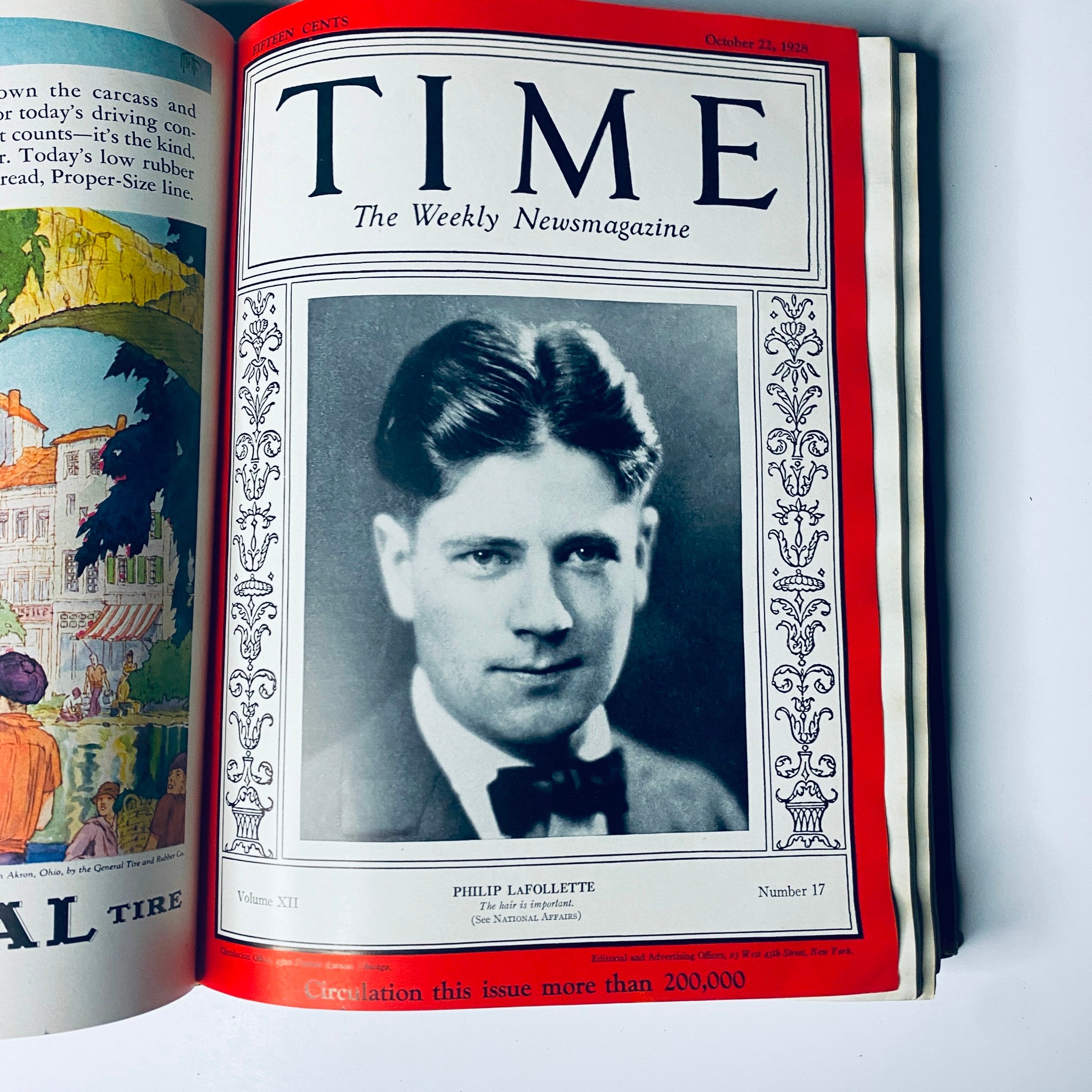 Time Magazine Bound Weekly July 2, 1928 - December 31, 1928 Emperor Hirohito, presenting the October 22, 1928 cover with a portrait of Philip LaFollette.
