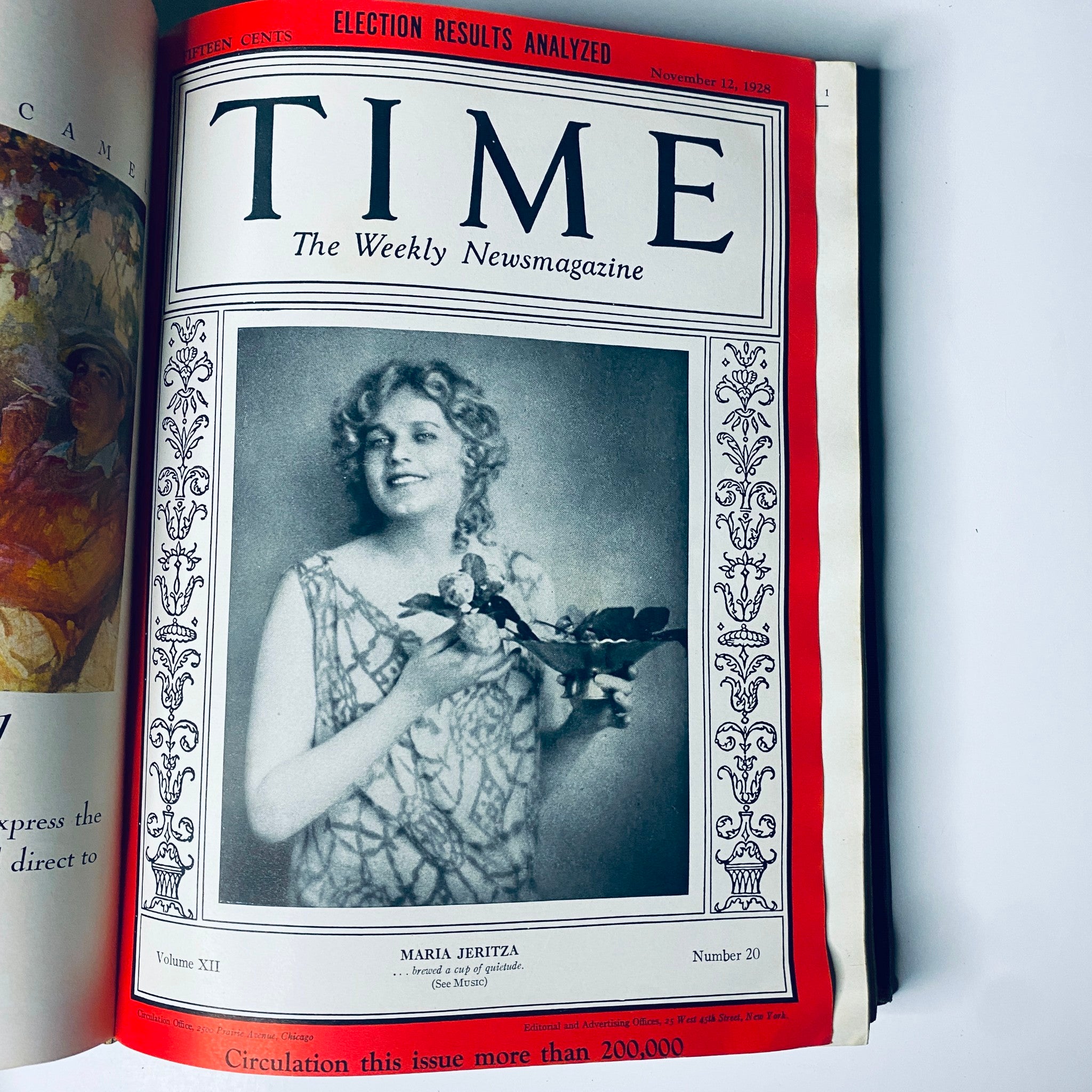 Time Magazine Bound Weekly July 2, 1928 - December 31, 1928 Emperor Hirohito, showing the November 12, 1928 cover with a portrait of Maria Jeritza.