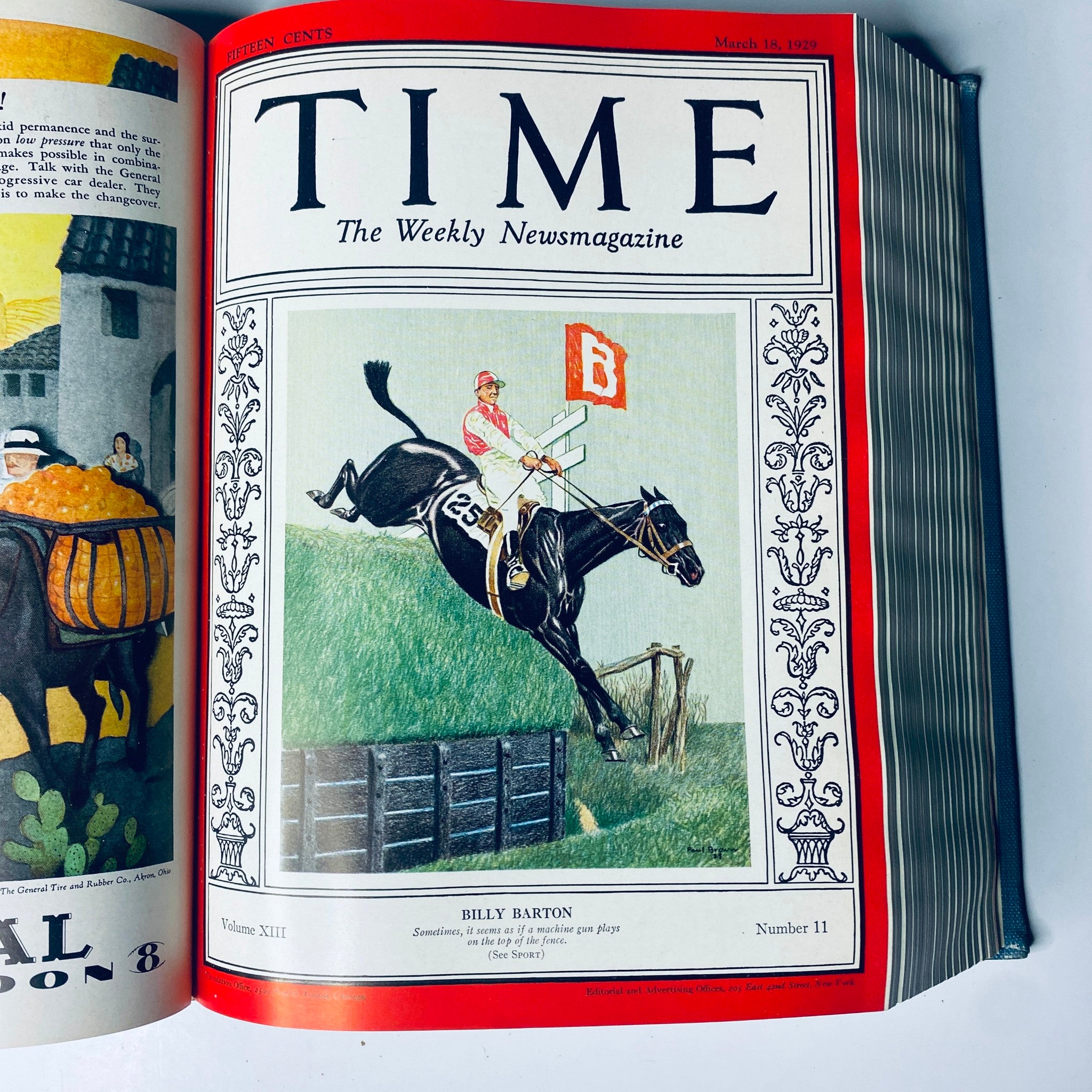 Cover of Time Magazine dated March 18, 1929, depicting a horse race and jockey Billy Barton, emphasizing competitive sports in the late 1920s.