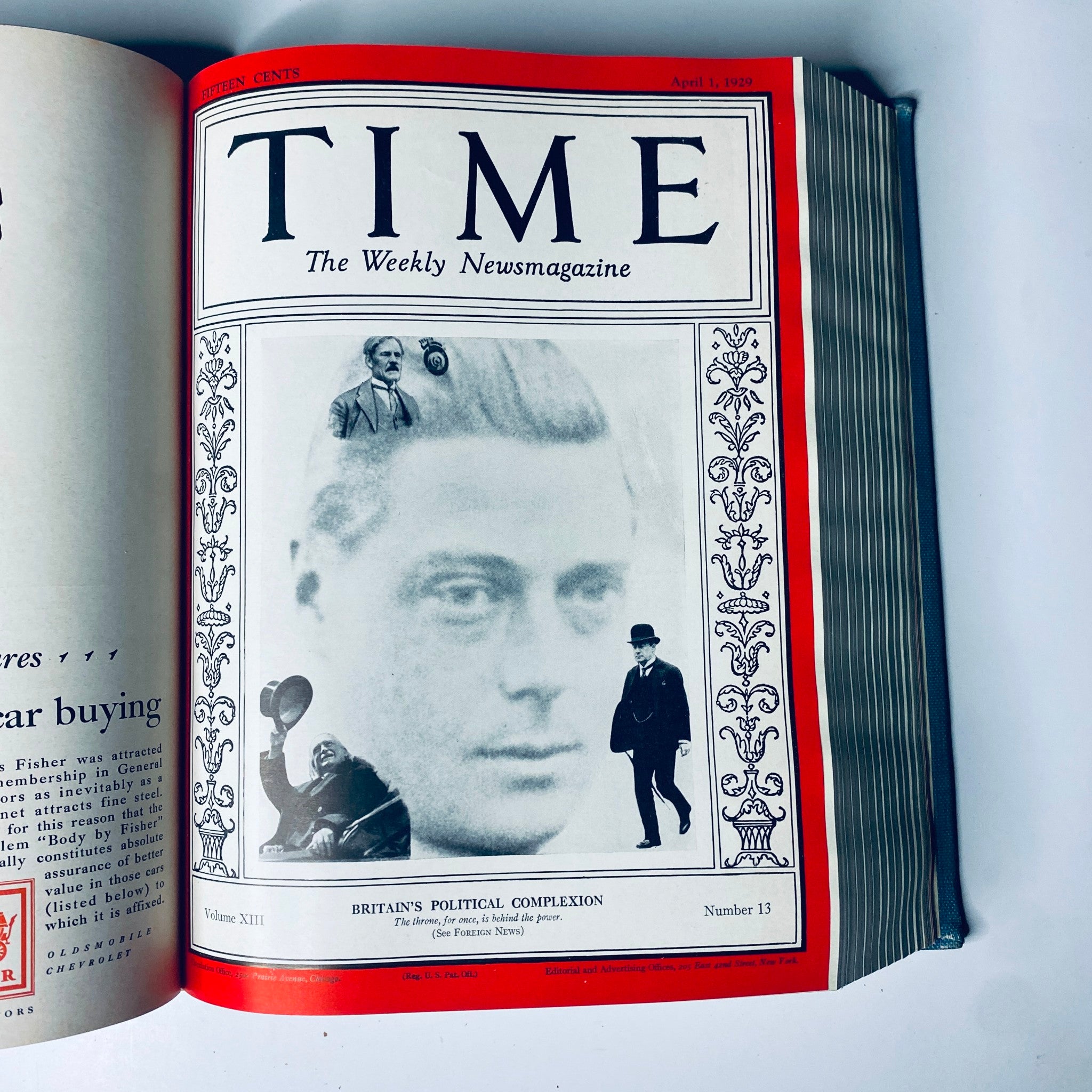 Cover of Time Magazine dated April 1, 1929, focusing on Britain's political complexion with a collage of influential figures from that era.