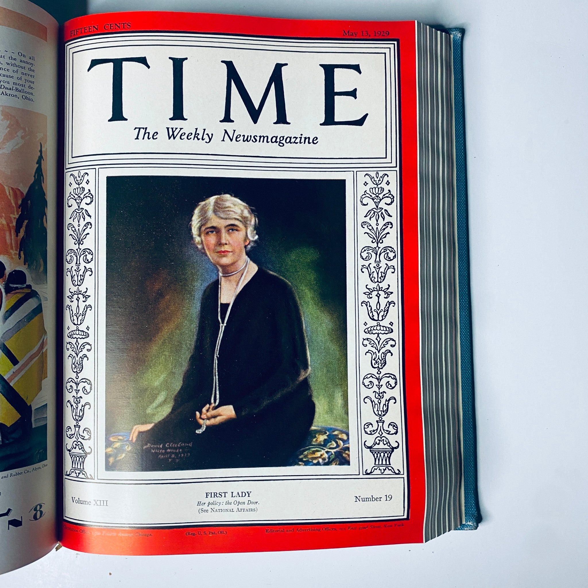Time Magazine cover from May 13, 1929, featuring the First Lady, accompanied by the title 'Time Magazine Bound Weekly January 7, 1929 - June 24, 1929 Einstein Morgan.'