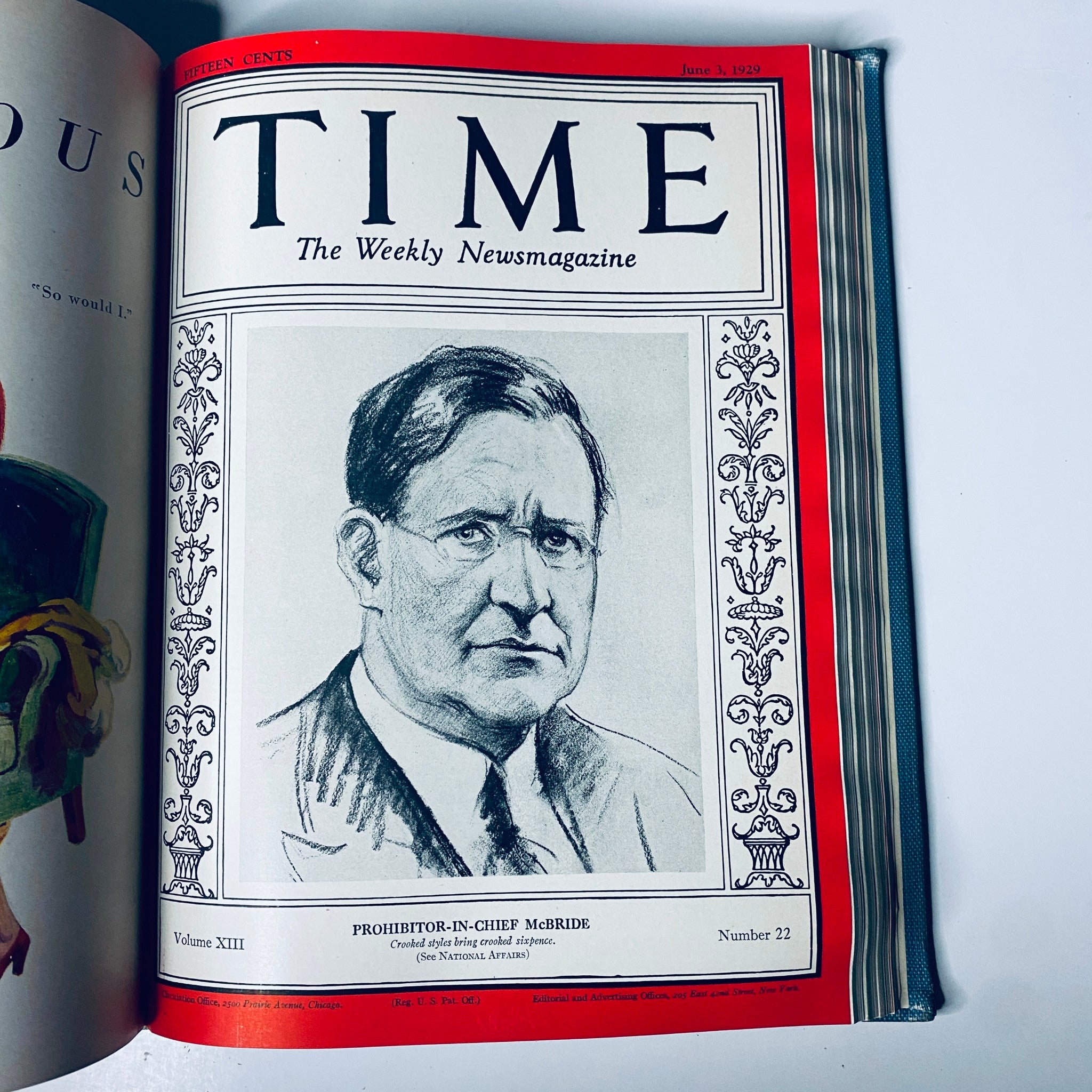 Time Magazine cover from June 3, 1929, featuring Prohibitor-in-Chief McBride, with the title 'Time Magazine Bound Weekly January 7, 1929 - June 24, 1929 Einstein Morgan.'