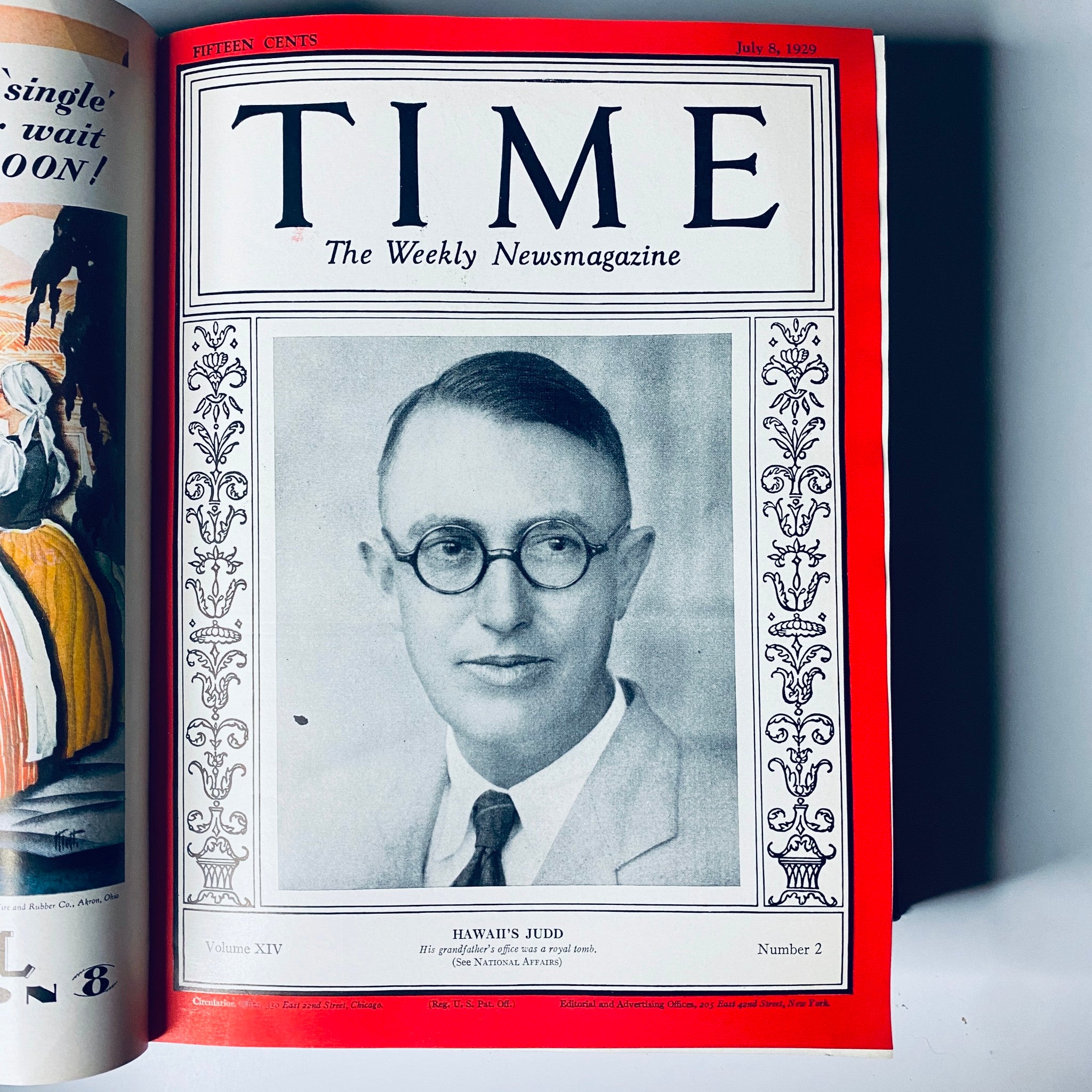 Cover page of the Time Magazine Bound Weekly July 1, 1929 - December 30, 1929, showcasing Hawaii’s Judd as the featured profile article.