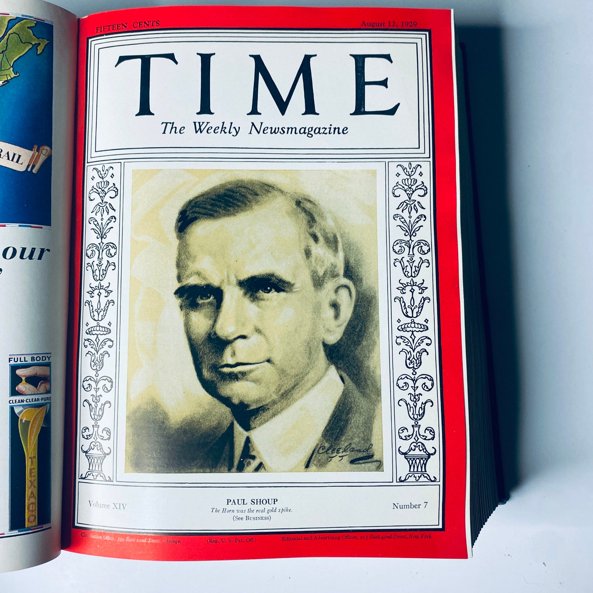 Cover of Time Magazine dated August 12, 1929, featuring Paul Shoup, providing insight into prominent figures of the era, part of the collection titled 'Time Magazine Bound Weekly July 1, 1929 - December 30, 1929 Jimmie Foxx'.