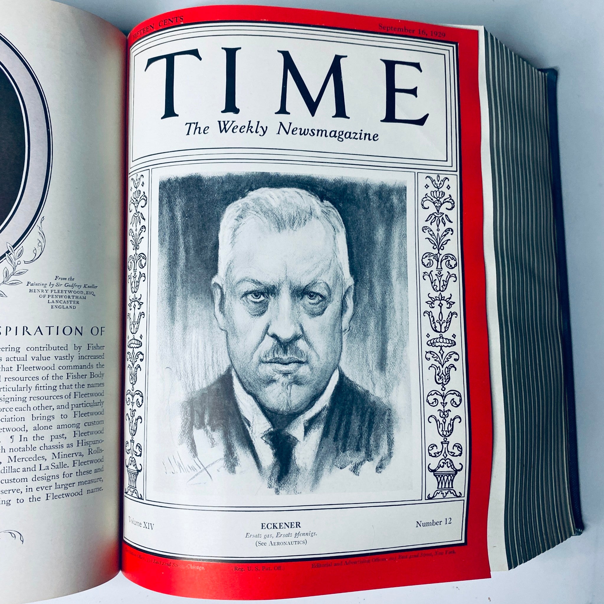 Cover of Time Magazine featuring the portrait of Eckener, published on September 16, 1929, from the bound collection July 1 to December 30, 1929.