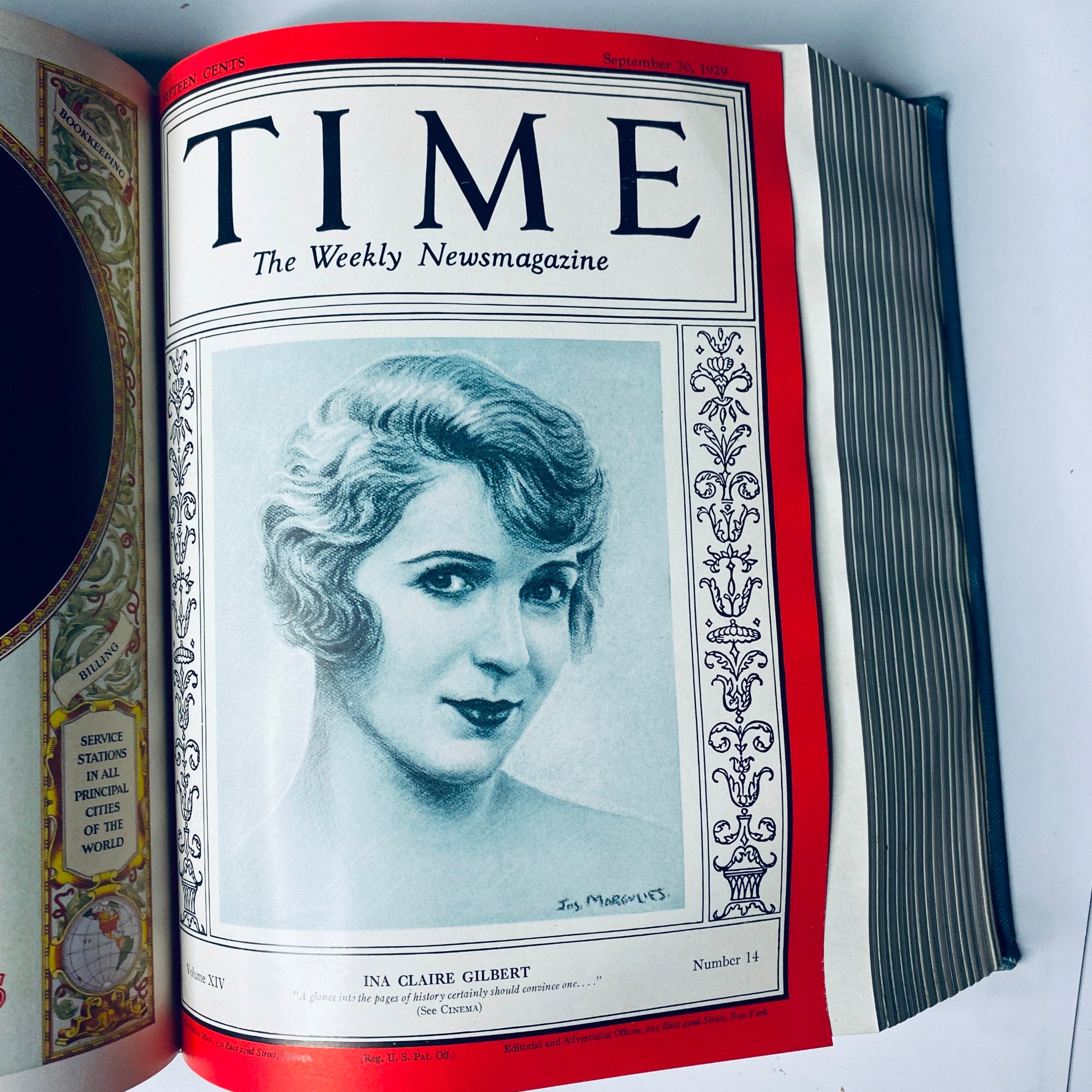 Cover of Time Magazine featuring the portrait of Ina Claire Gilbert, published on September 30, 1929, from the bound collection July 1 to December 30, 1929.