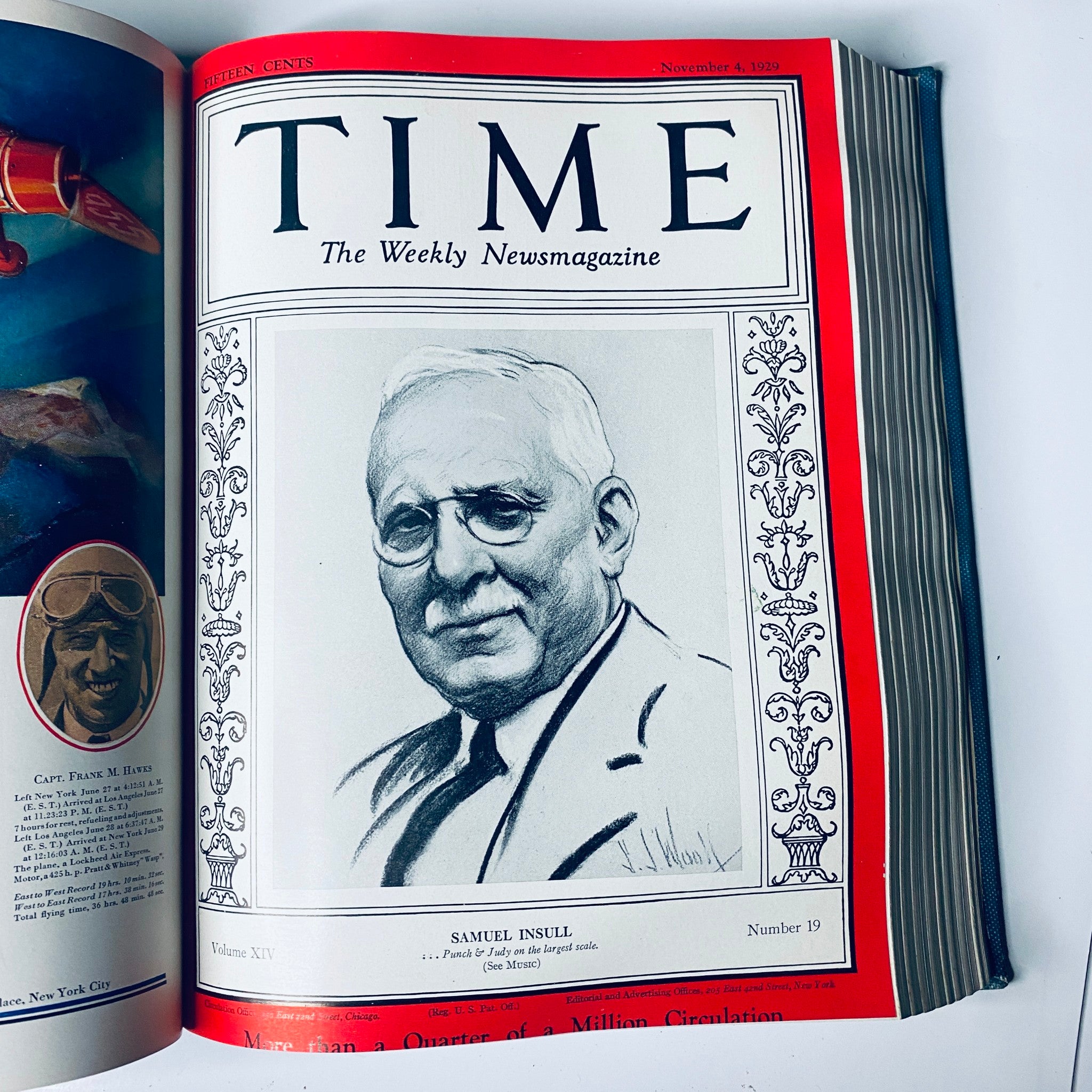 Time Magazine Bound Weekly July 1, 1929 - December 30, 1929 Jimmie Foxx; showcases the cover portrait of Samuel Insull, dated November 4, 1929.
