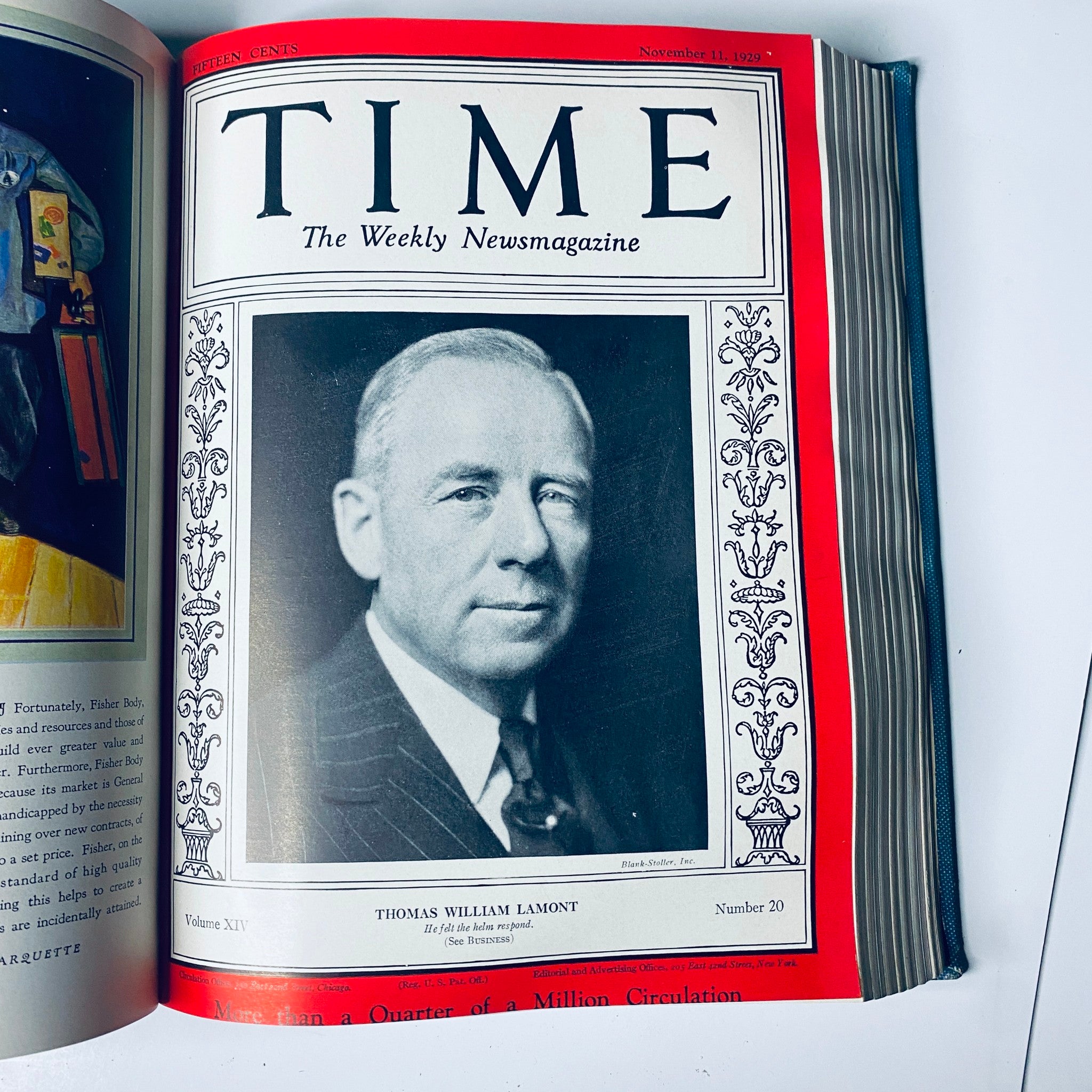Time Magazine Bound Weekly July 1, 1929 - December 30, 1929 Jimmie Foxx; presents the cover featuring Thomas William Lamont, dated November 11, 1929.
