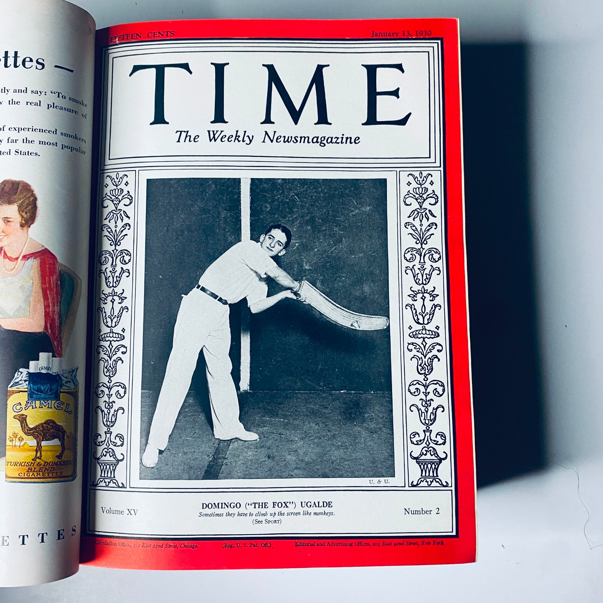 Cover of Time Magazine Bound Weekly January 6, 1930 - June 30, 1930 showcasing Domingo "The Fox" Ugalde, emphasizing the cultural significance of the era.