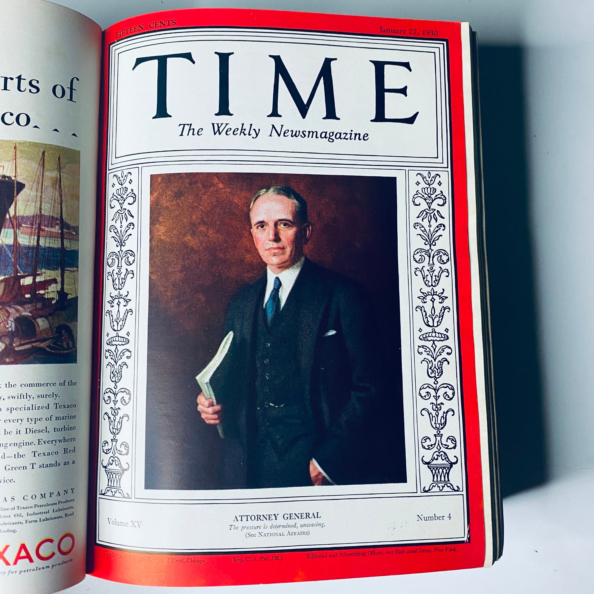 Cover of Time Magazine Bound Weekly January 6, 1930 - June 30, 1930 featuring the Attorney General, illustrating the political landscape of that time.