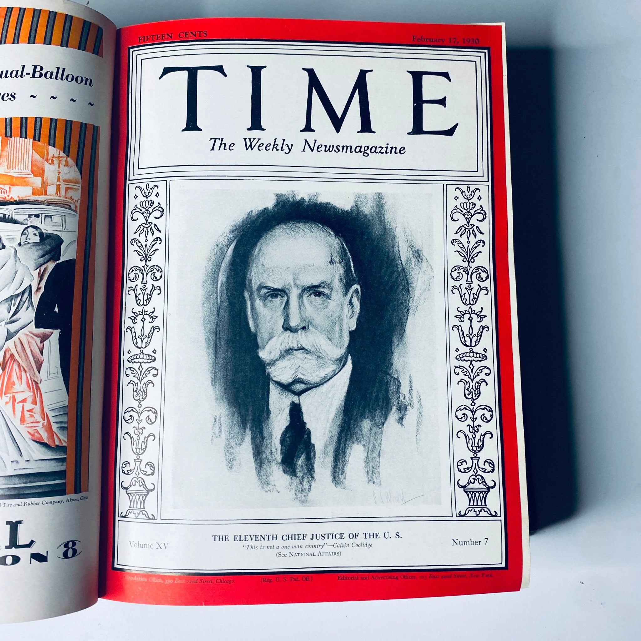 Cover of Time Magazine Bound Weekly, February 17, 1930, featuring a portrait of the Eleventh Chief Justice of the U.S.