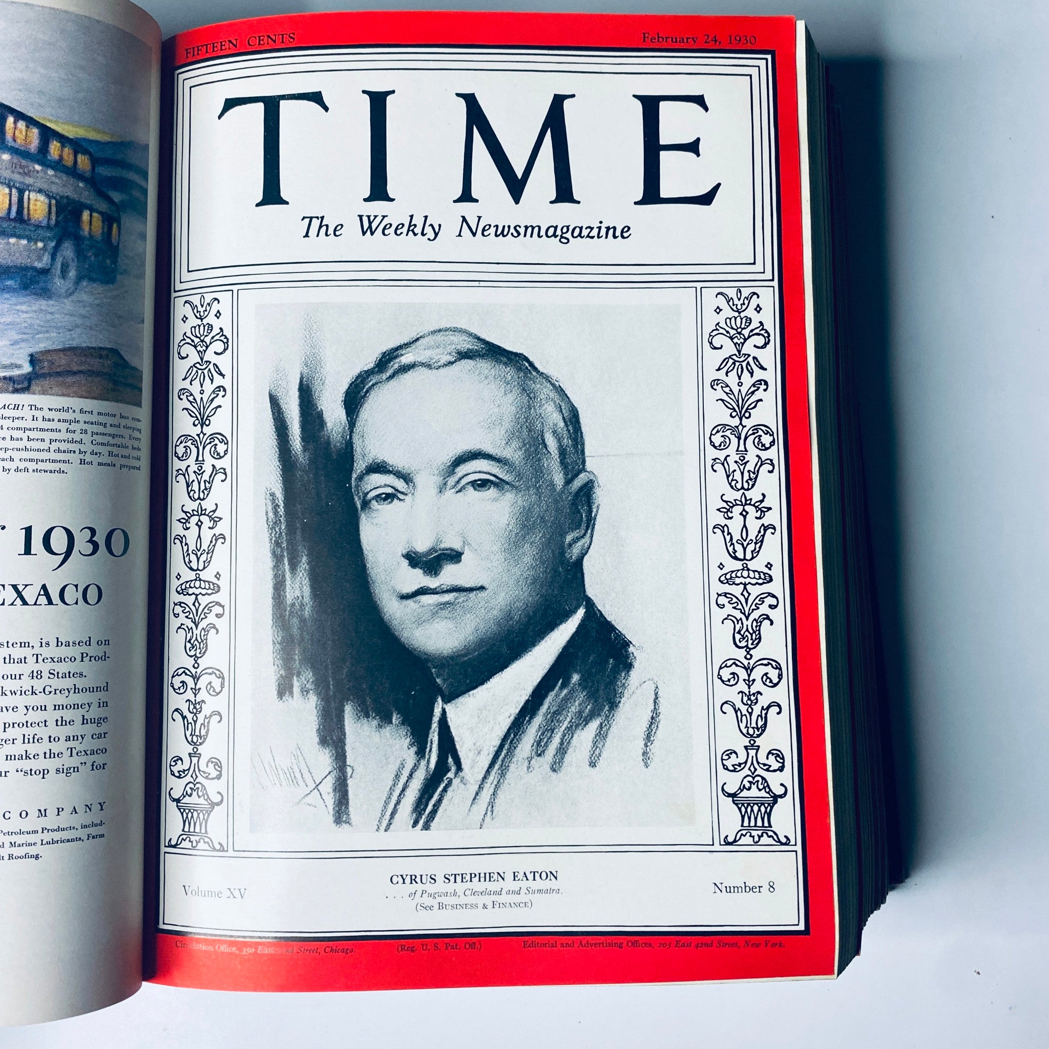 Cover of Time Magazine Bound Weekly, February 24, 1930, showcasing Cyrus Stephen Eaton.
