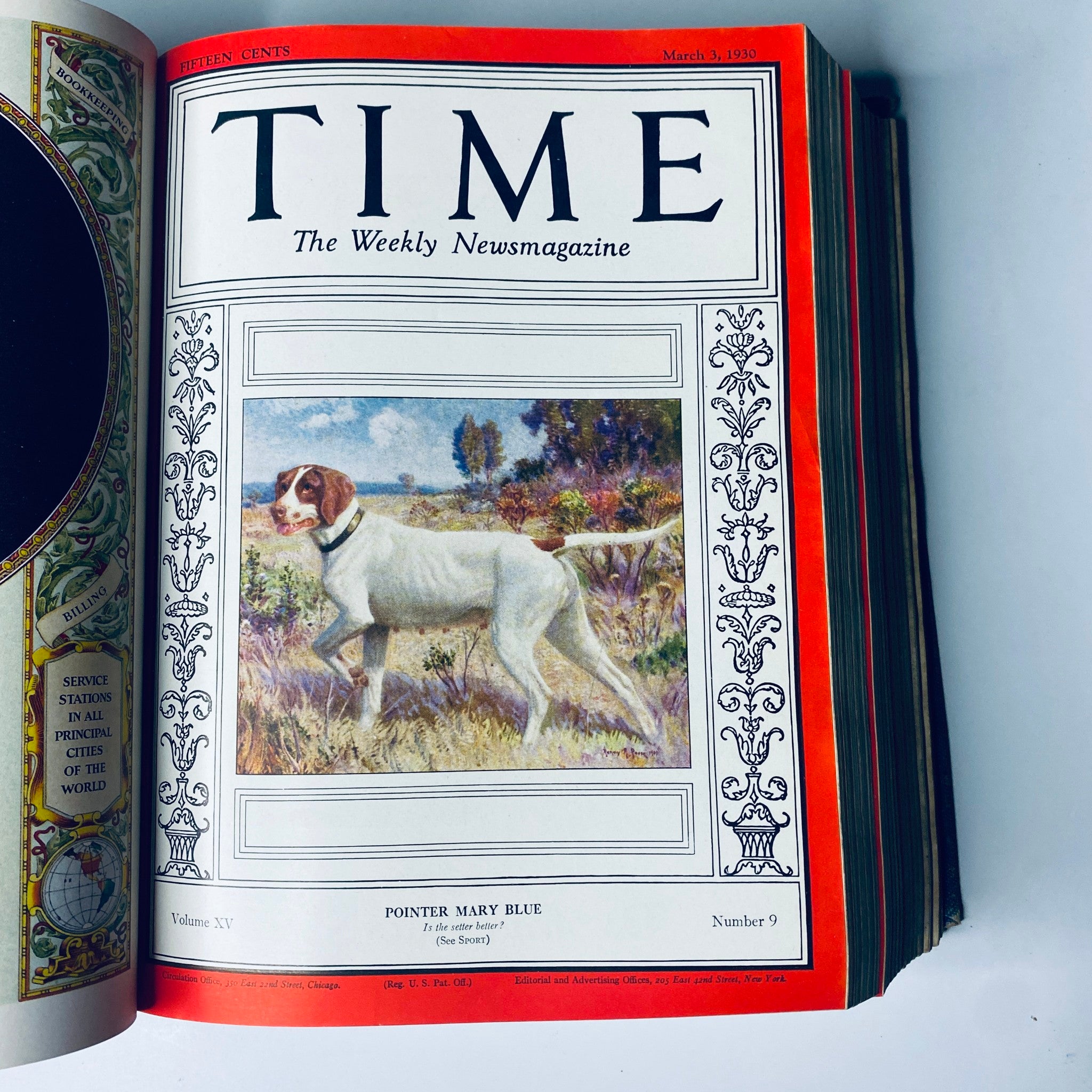 Cover of Time Magazine Bound Weekly, March 3, 1930, featuring Pointer Mary Blue.