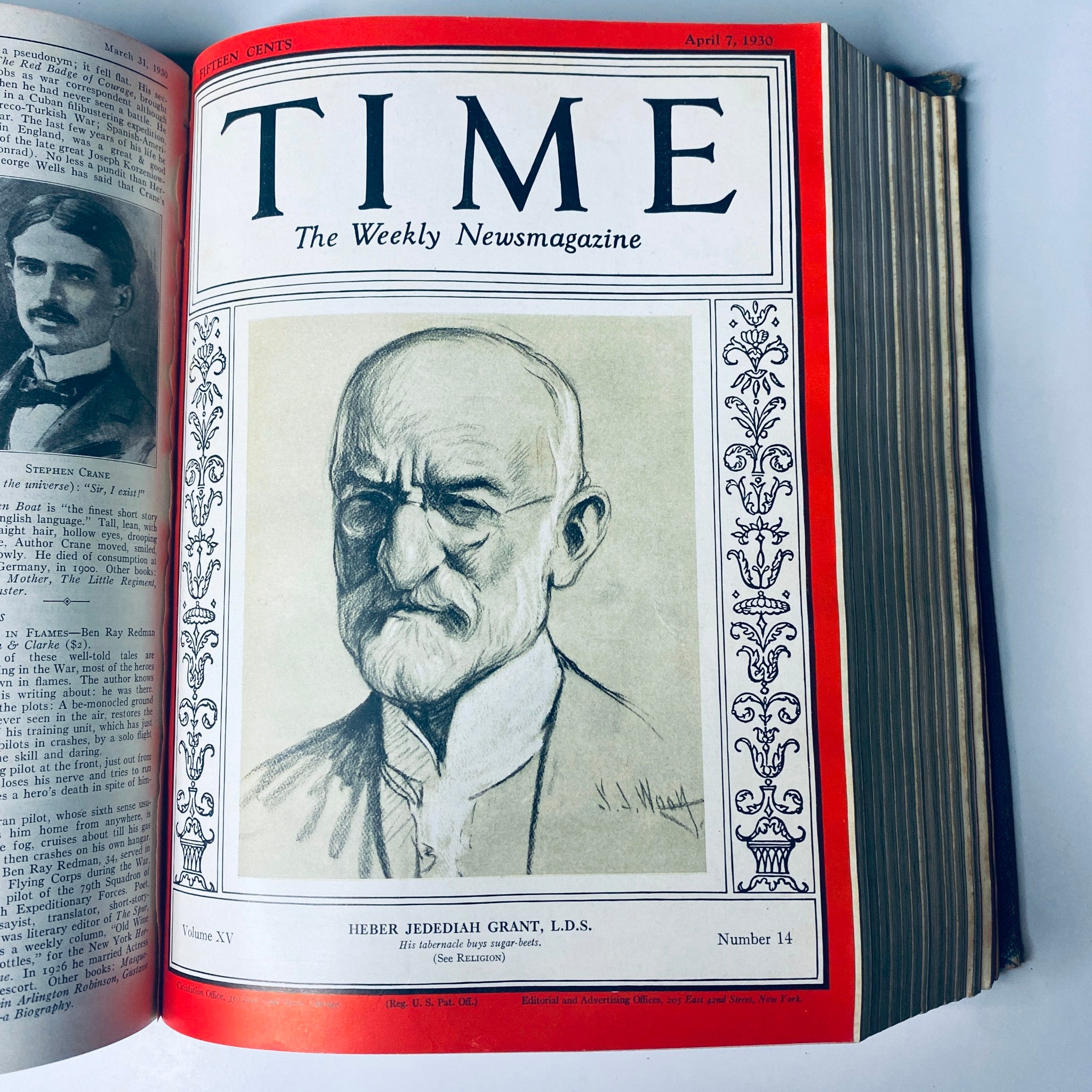 Cover of Time Magazine dated April 7, 1930, showcasing a portrait of Heber Jedediah Grant, L.D.S., highlighting influential leaders from the early 20th century.