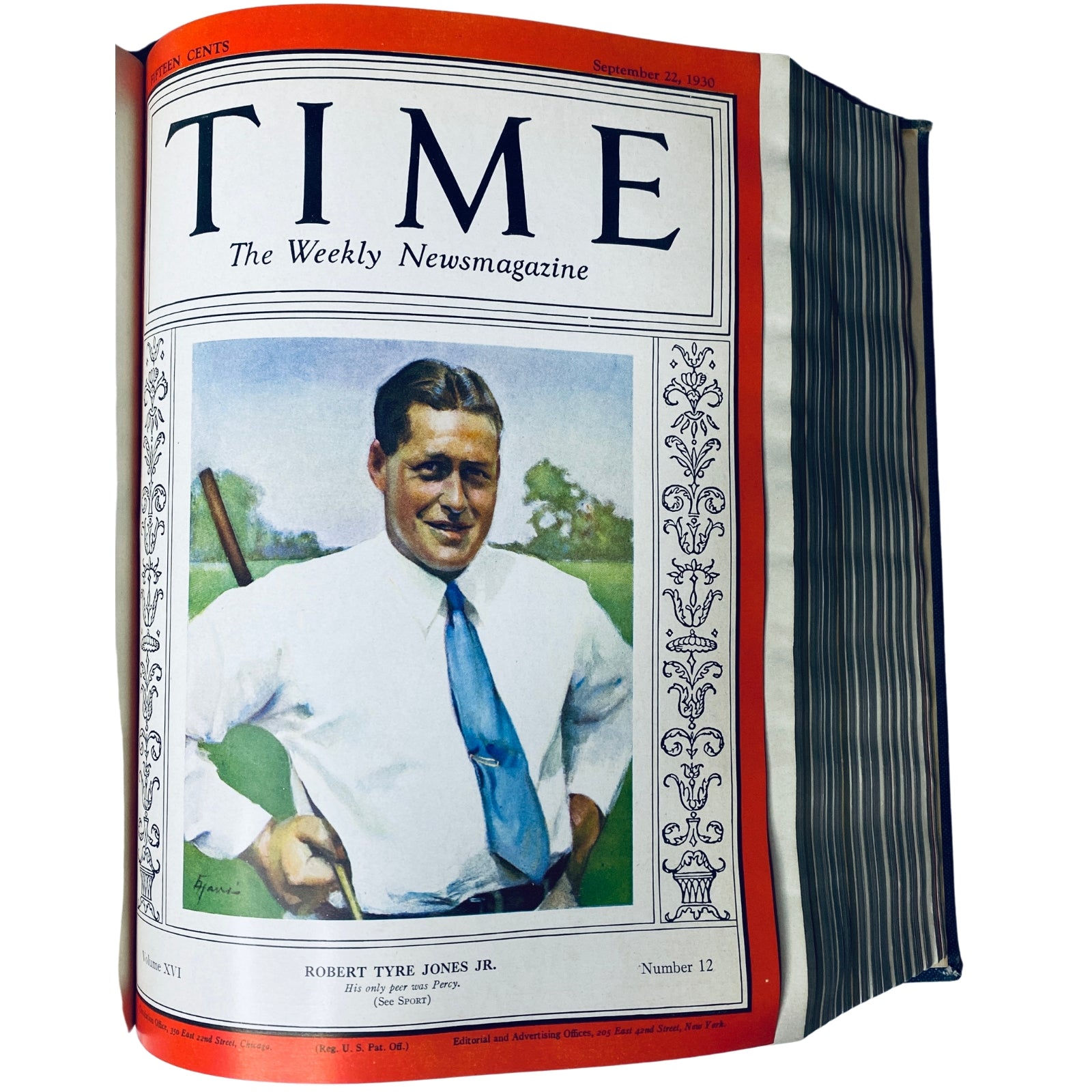 Time Magazine Bound Weekly Volume from July 7 to December 29, 1930, featuring Robert Tyre Jones Jr. on the cover dated September 22, 1930.