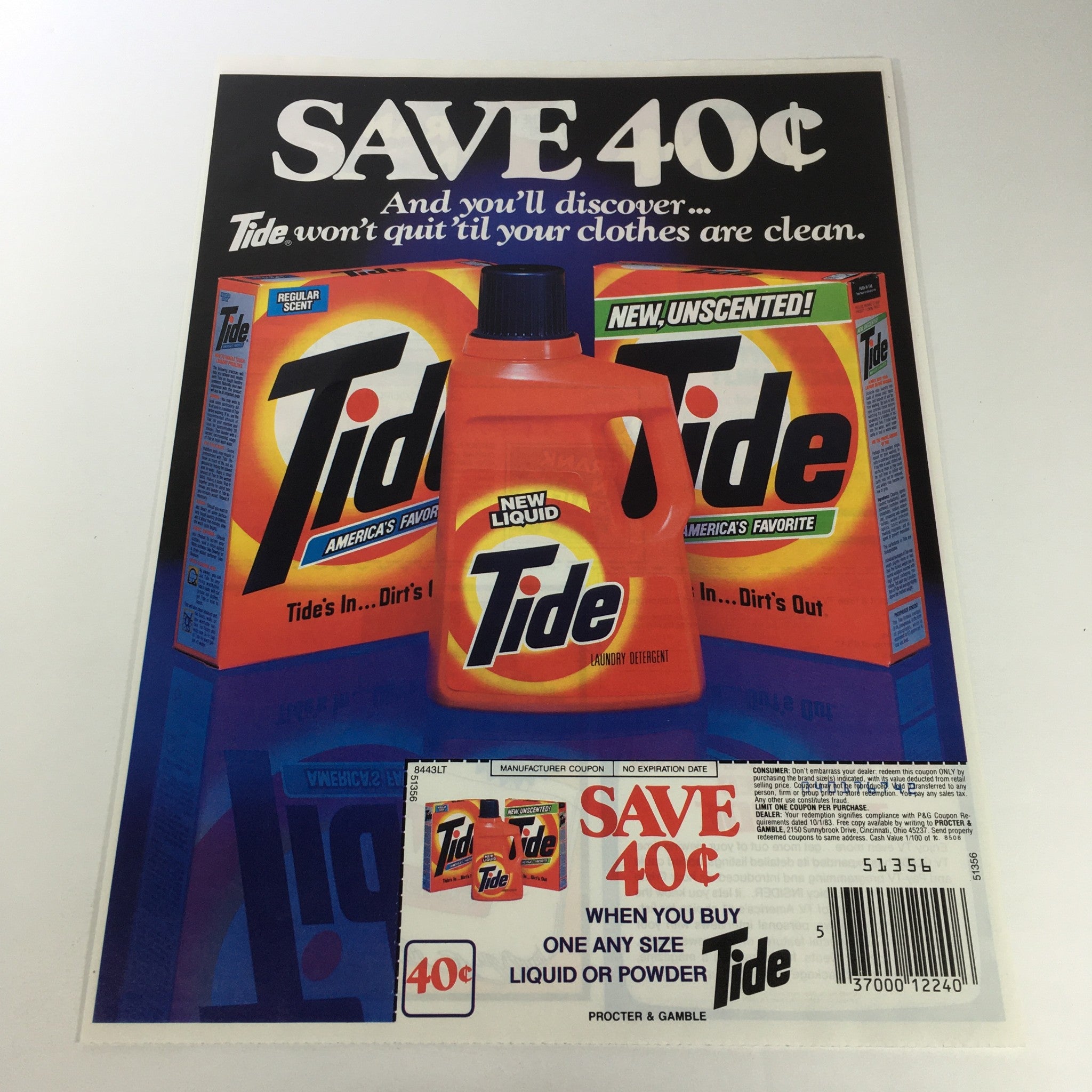 VTG Retro 1983 Tide Liquid & Power Laundry Detergent Print Ad Coupon