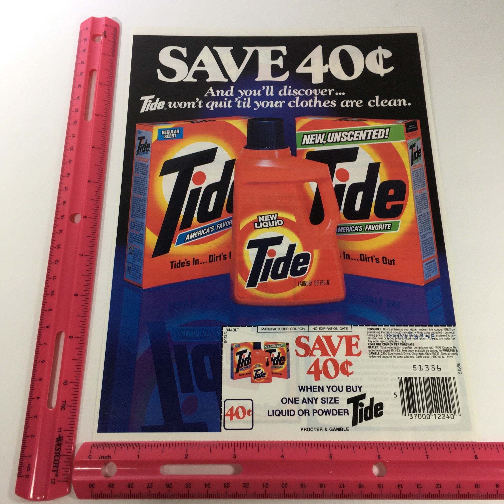 VTG Retro 1983 Tide Liquid & Power Laundry Detergent Print Ad Coupon