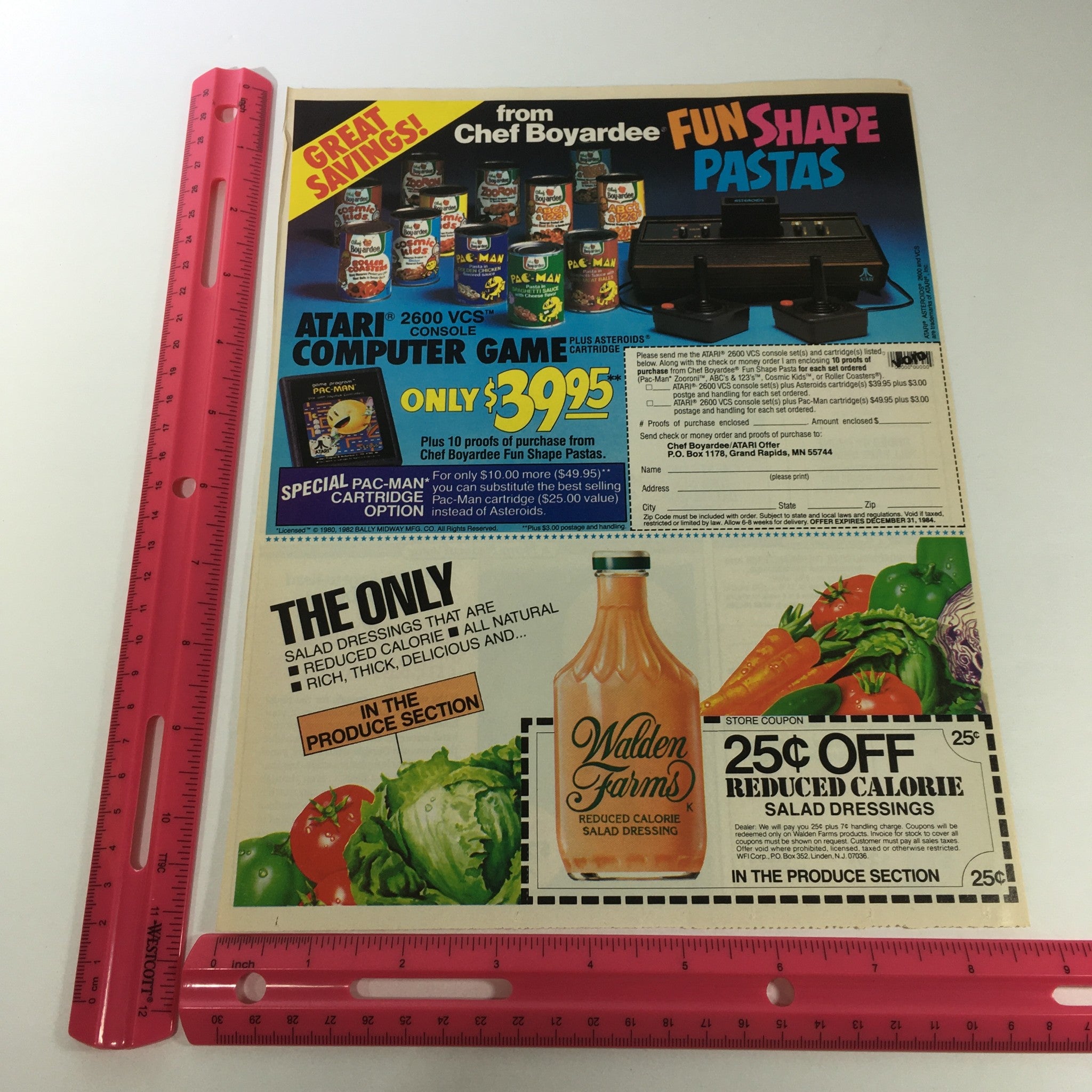 VTG Retro 1984 Chef Boy-Ardee Fun Shape Pastas + Pac-Man Cartridge Opt Ad Coupon