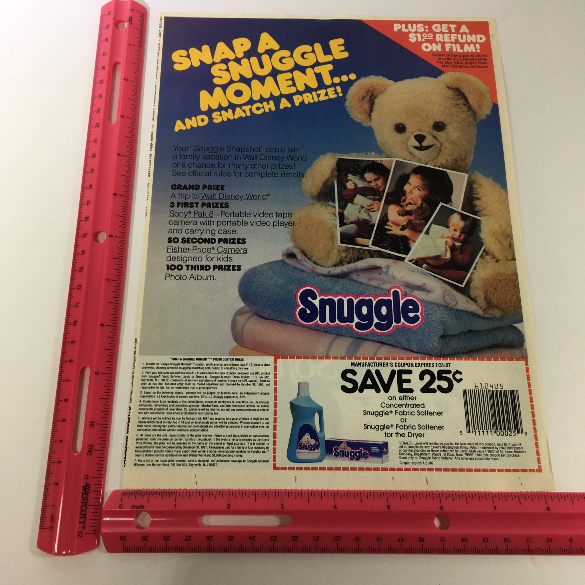 VTG Retro 1987 Snuggle Concentrated Fabric Softener Print Ad Coupon