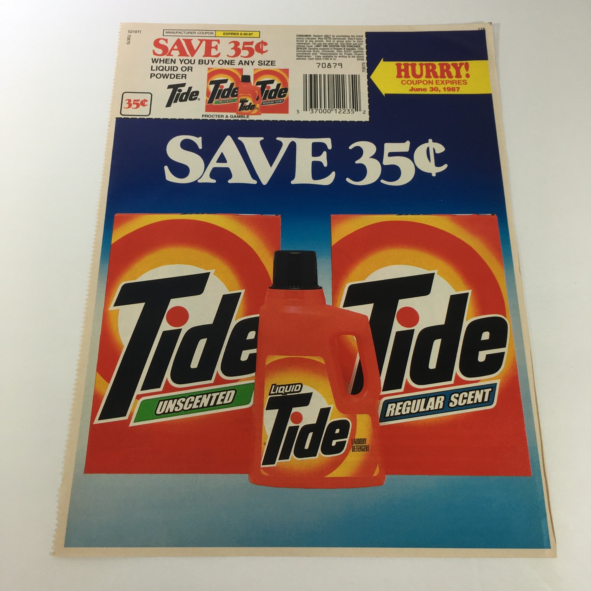 VTG Retro 1987 Tide Scented & Unscented Laundry Detergent Print Ad Coupon