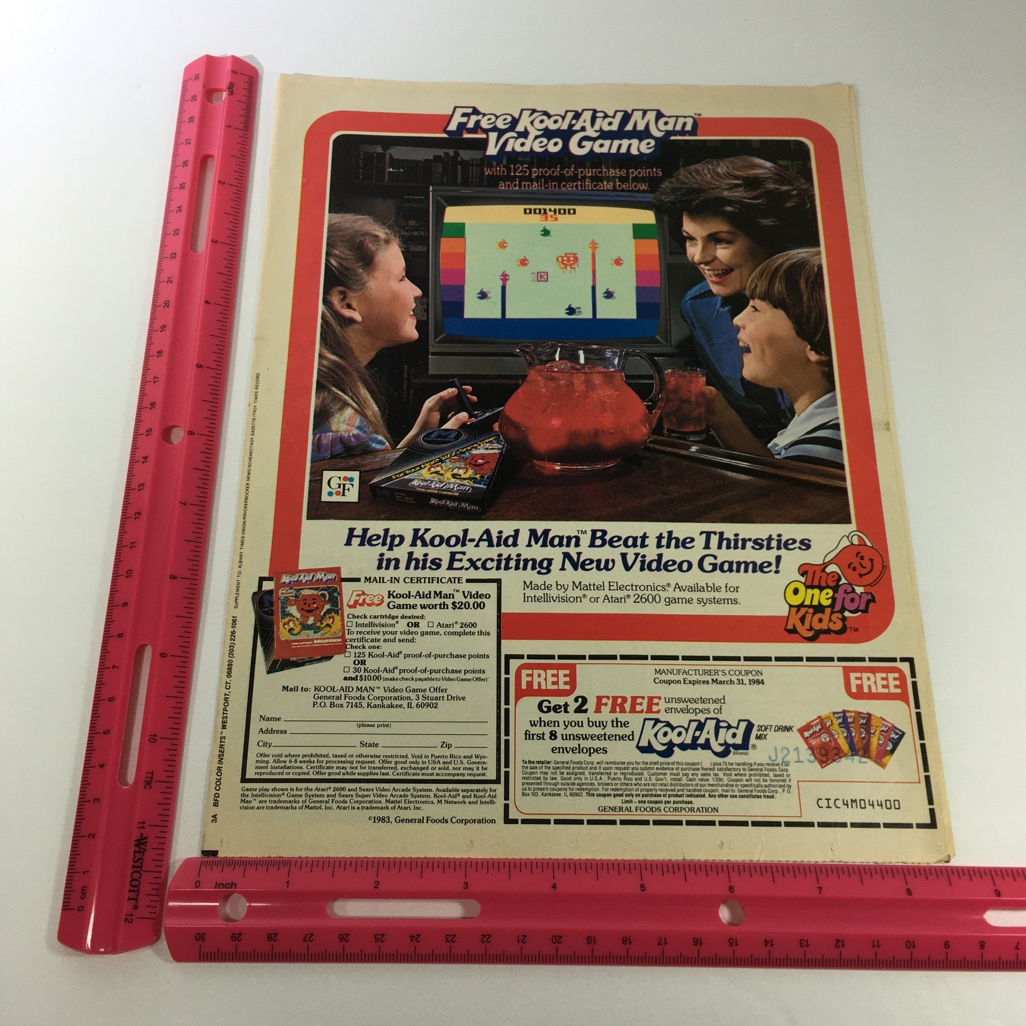 VTG Retro 1984 Kool-Aid Soft Drink Mix FREE Kool-Aid Man Video Game Ad Coupon