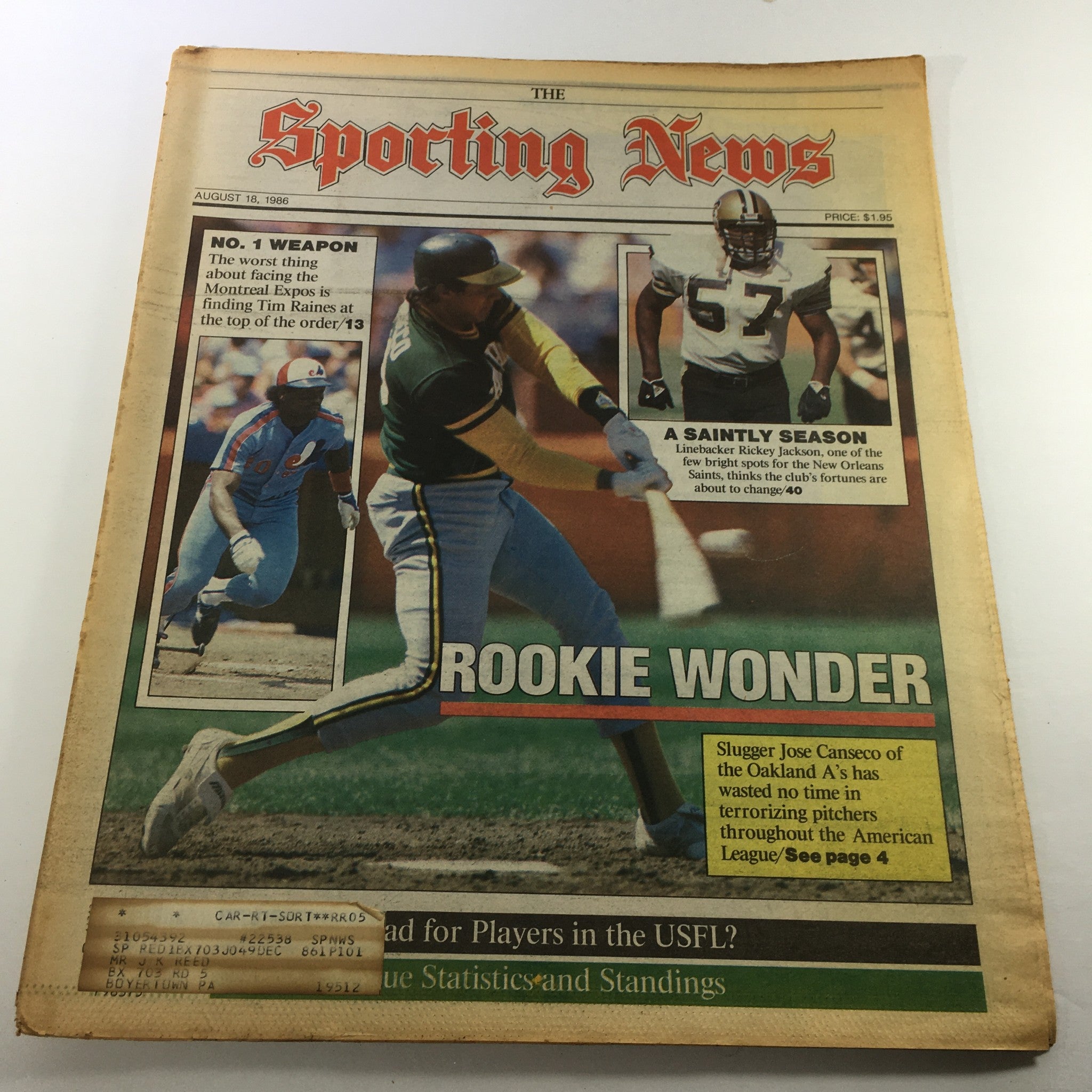 VTG The Sporting News August 18 1986 - Jose Canseco / Rickey Jackson